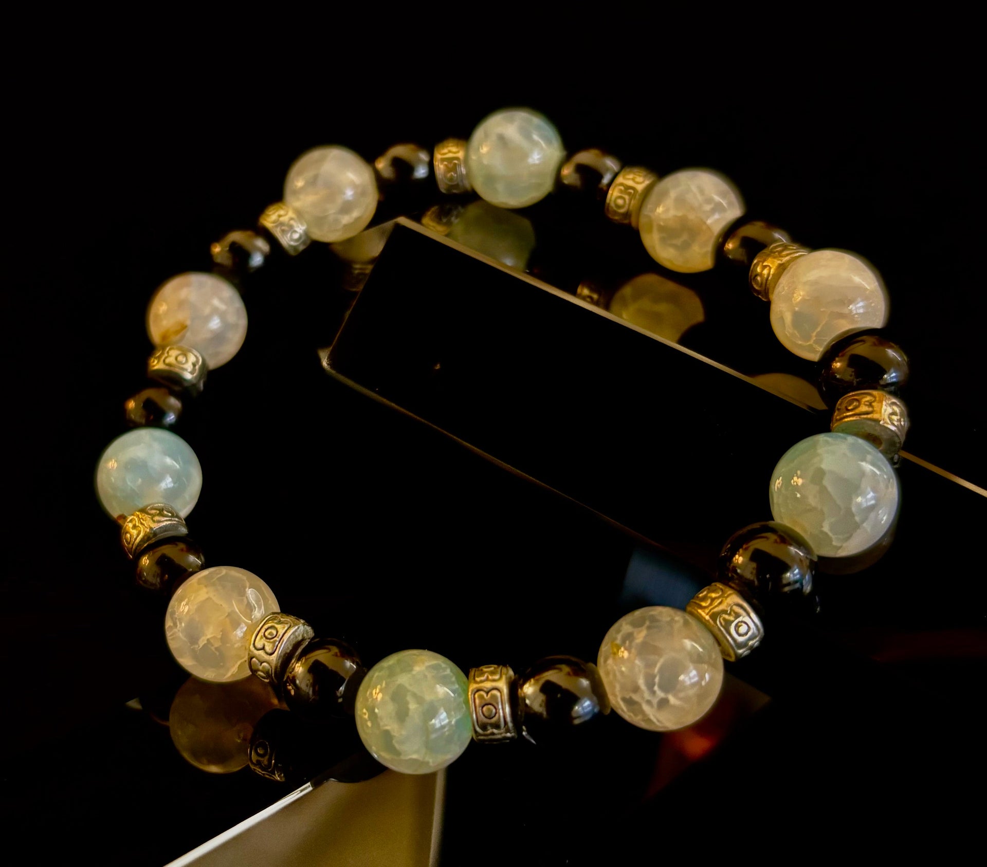 Ocean Mist Natural Stone Bracelet – Black and White Gemstone Bracelet Handmade in Puerto Vallarta (One of a Kind)