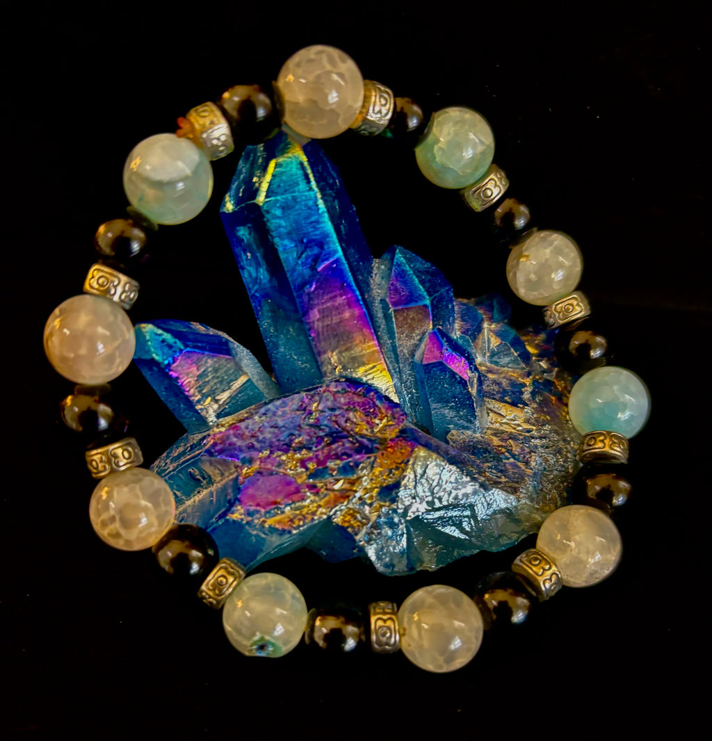 Ocean Mist Natural Stone Bracelet – Black and White Gemstone Bracelet Handmade in Puerto Vallarta (One of a Kind)