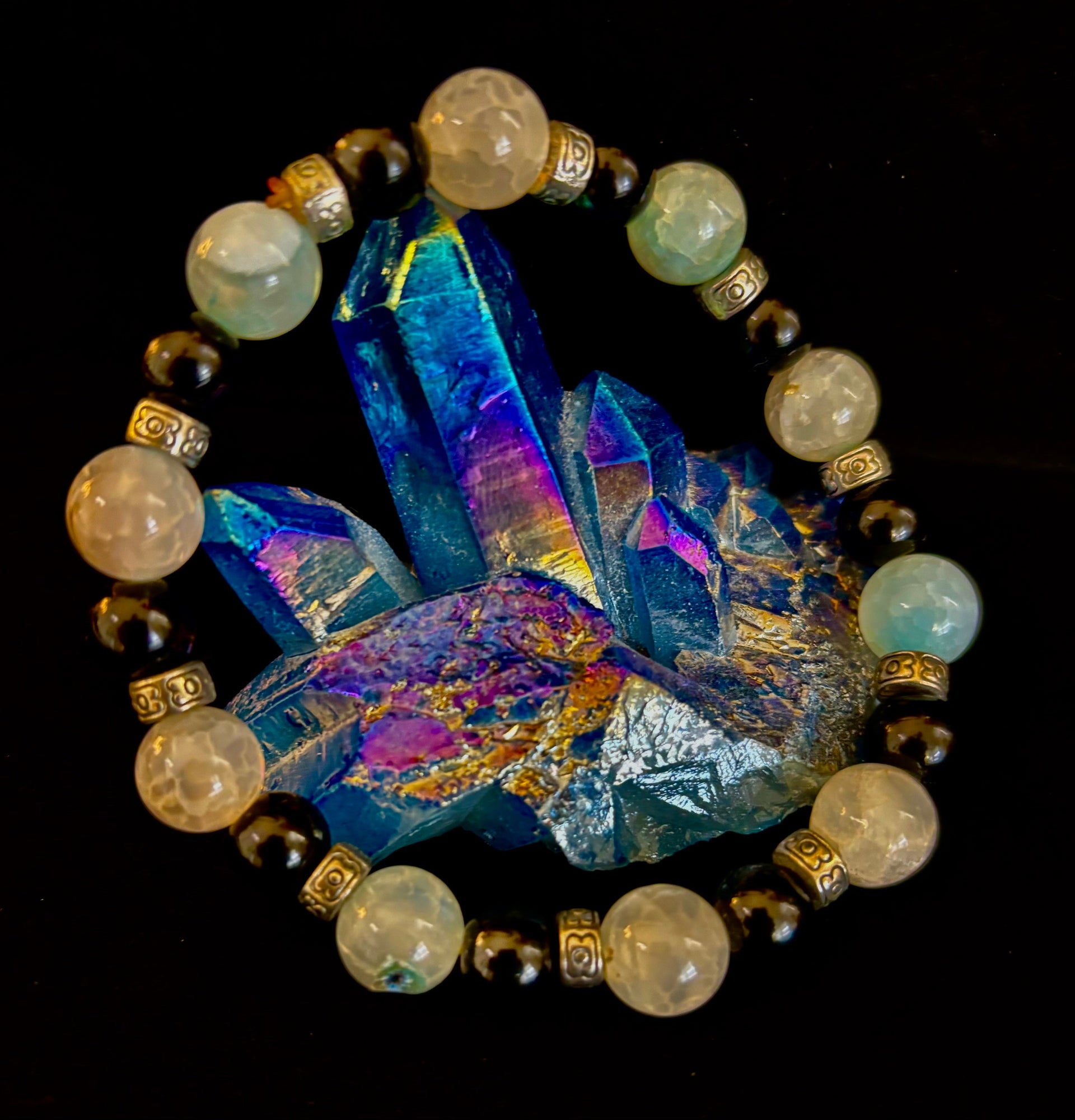 Ocean Mist Natural Stone Bracelet – Black and White Gemstone Bracelet Handmade in Puerto Vallarta (One of a Kind)