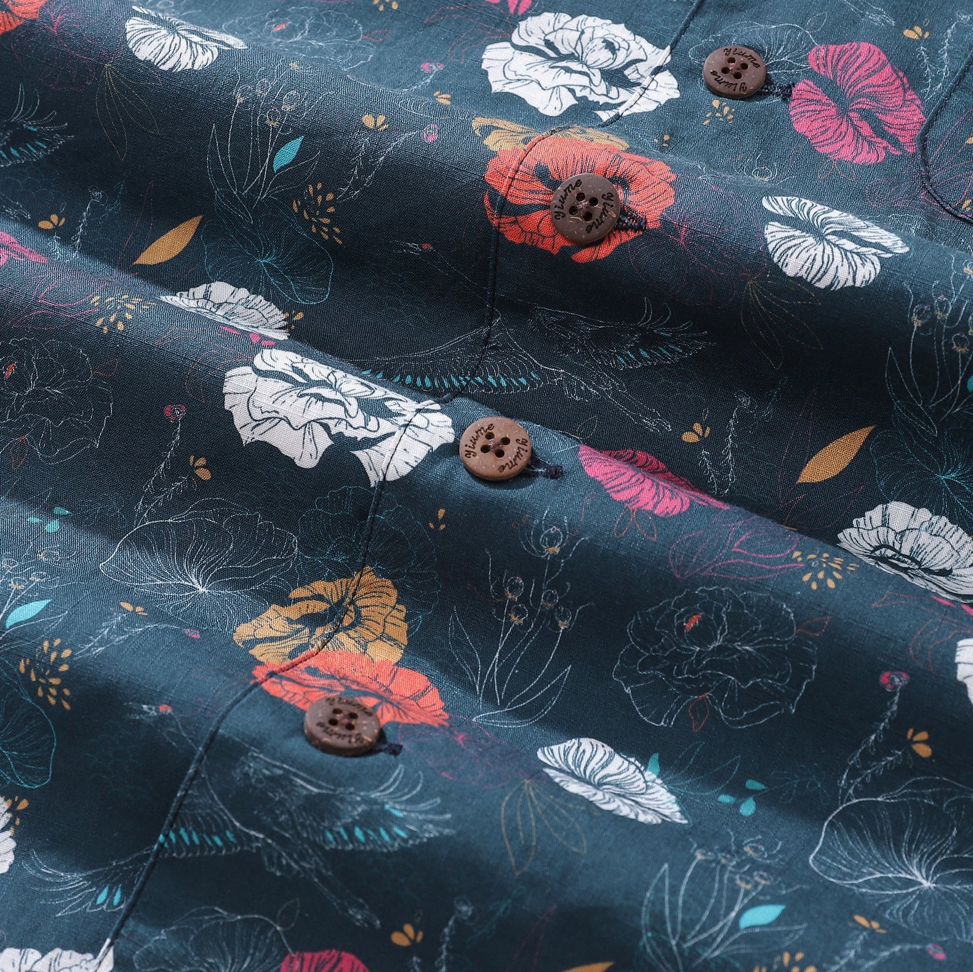 Men's Cotton Hawaiian Shirt with Crane and Floral Pattern