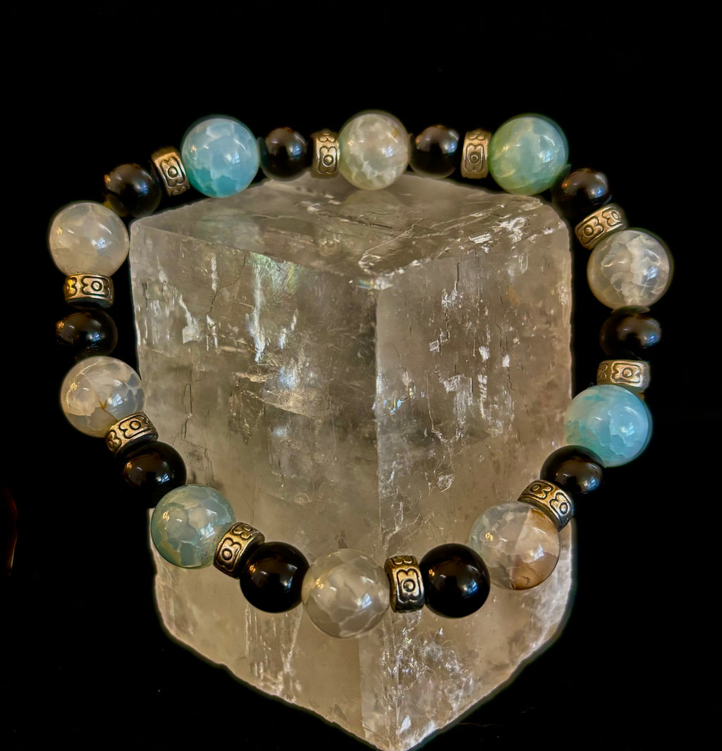 Ocean Mist Natural Stone Bracelet – Black and White Gemstone Bracelet Handmade in Puerto Vallarta (One of a Kind)