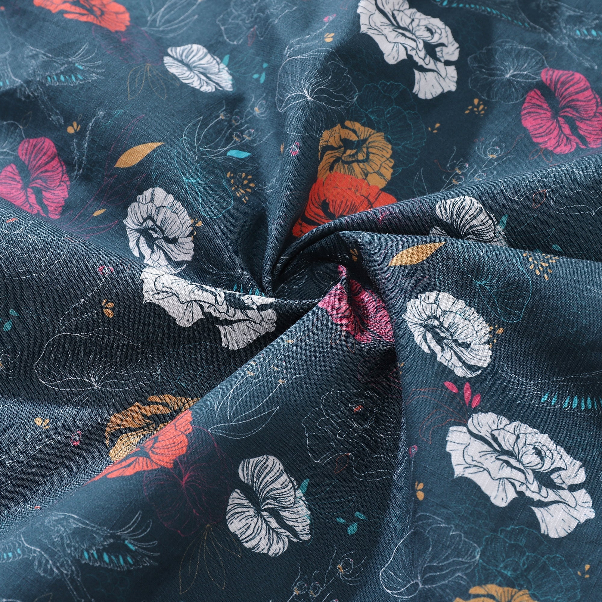 Men's Cotton Hawaiian Shirt with Crane and Floral Pattern