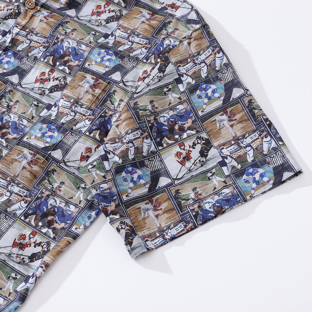 Men's Team Sports Print Cotton Button-Down Aloha Shirt