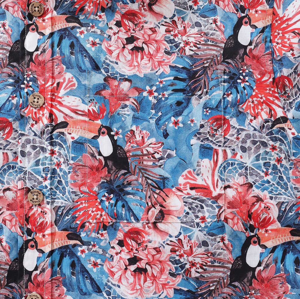 Men's Exotic Toucan Print Cotton Button-Down Aloha Shirt