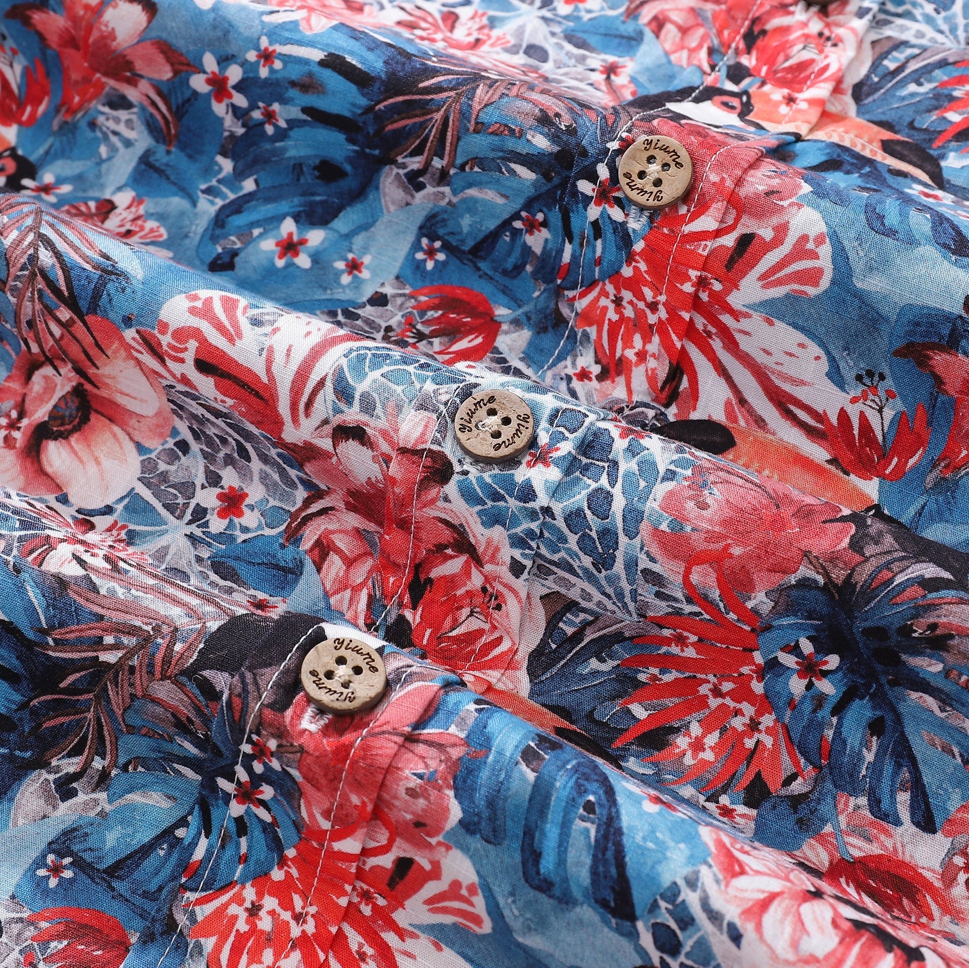 Men's Exotic Toucan Print Cotton Button-Down Aloha Shirt