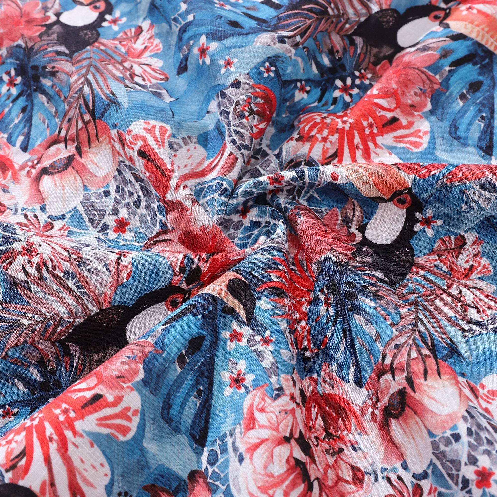 Men's Exotic Toucan Print Cotton Button-Down Aloha Shirt