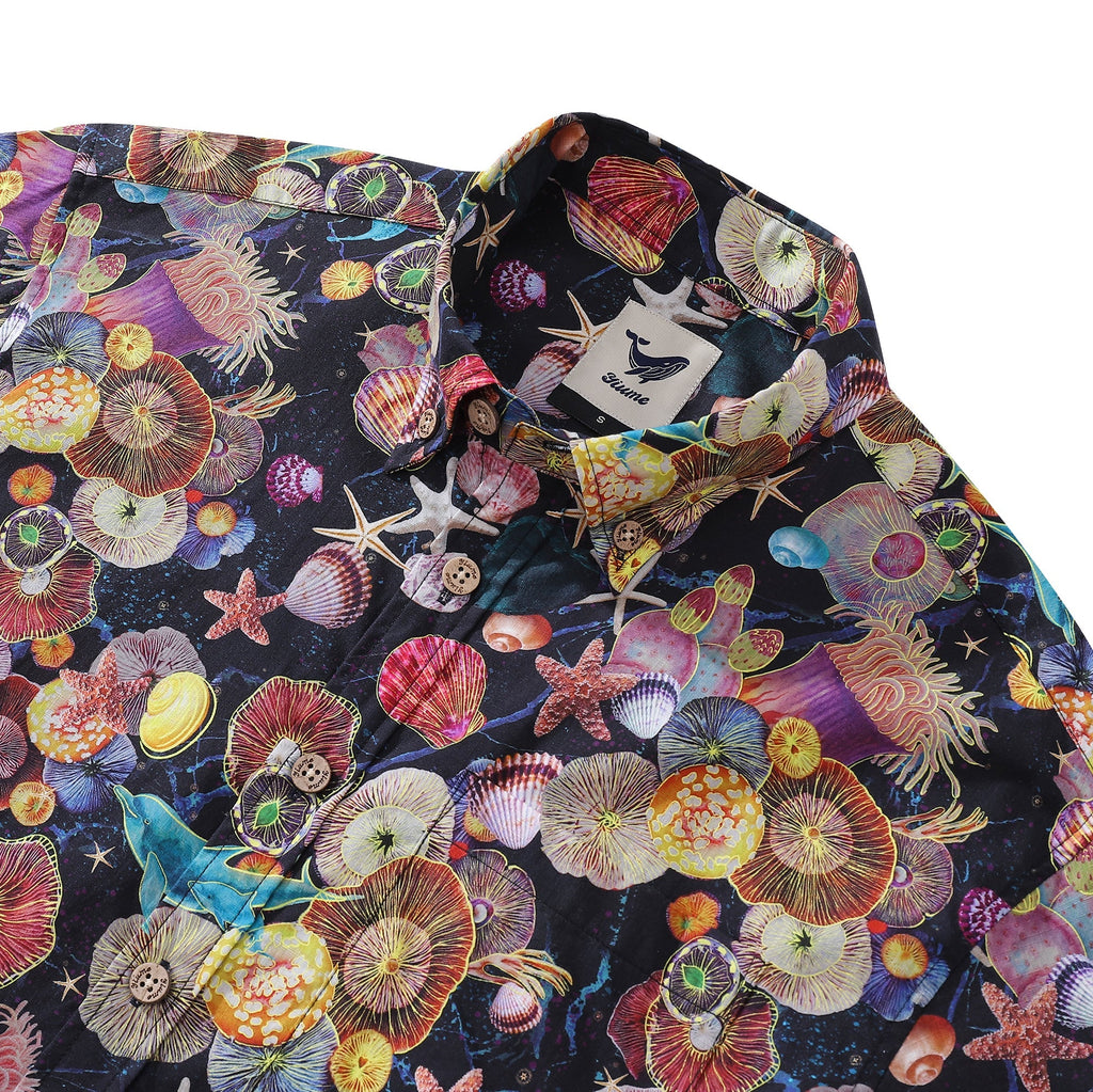 Men's Coral Reef Print Hawaiian Shirt - Cotton Short Sleeve