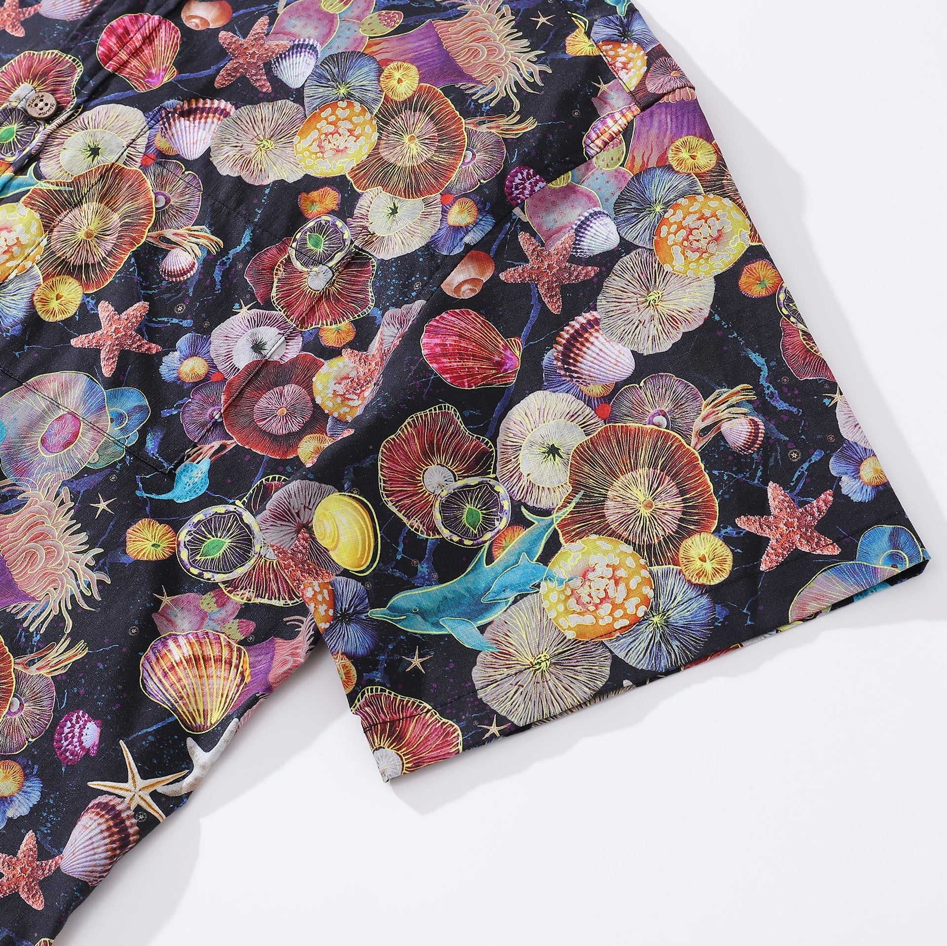 Men's Coral Reef Print Hawaiian Shirt - Cotton Short Sleeve