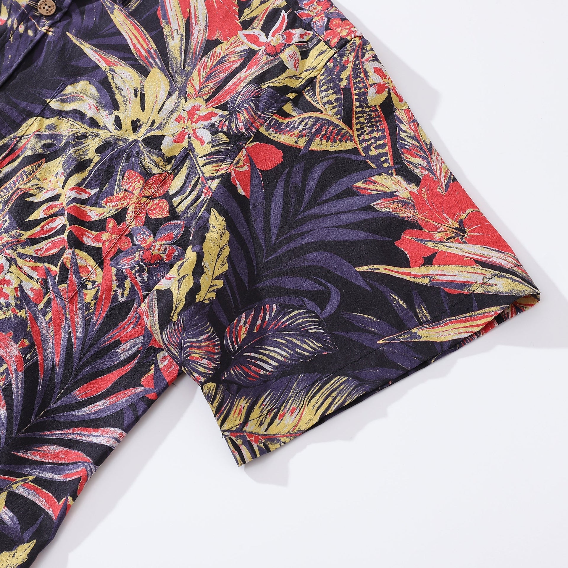 Men's Tropical Floral Night Print Cotton Aloha Shirt