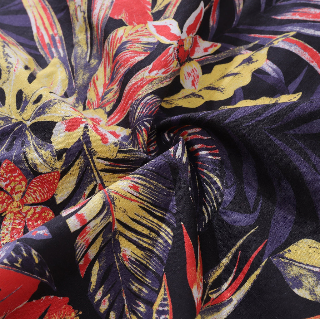 Men's Tropical Floral Night Print Cotton Aloha Shirt