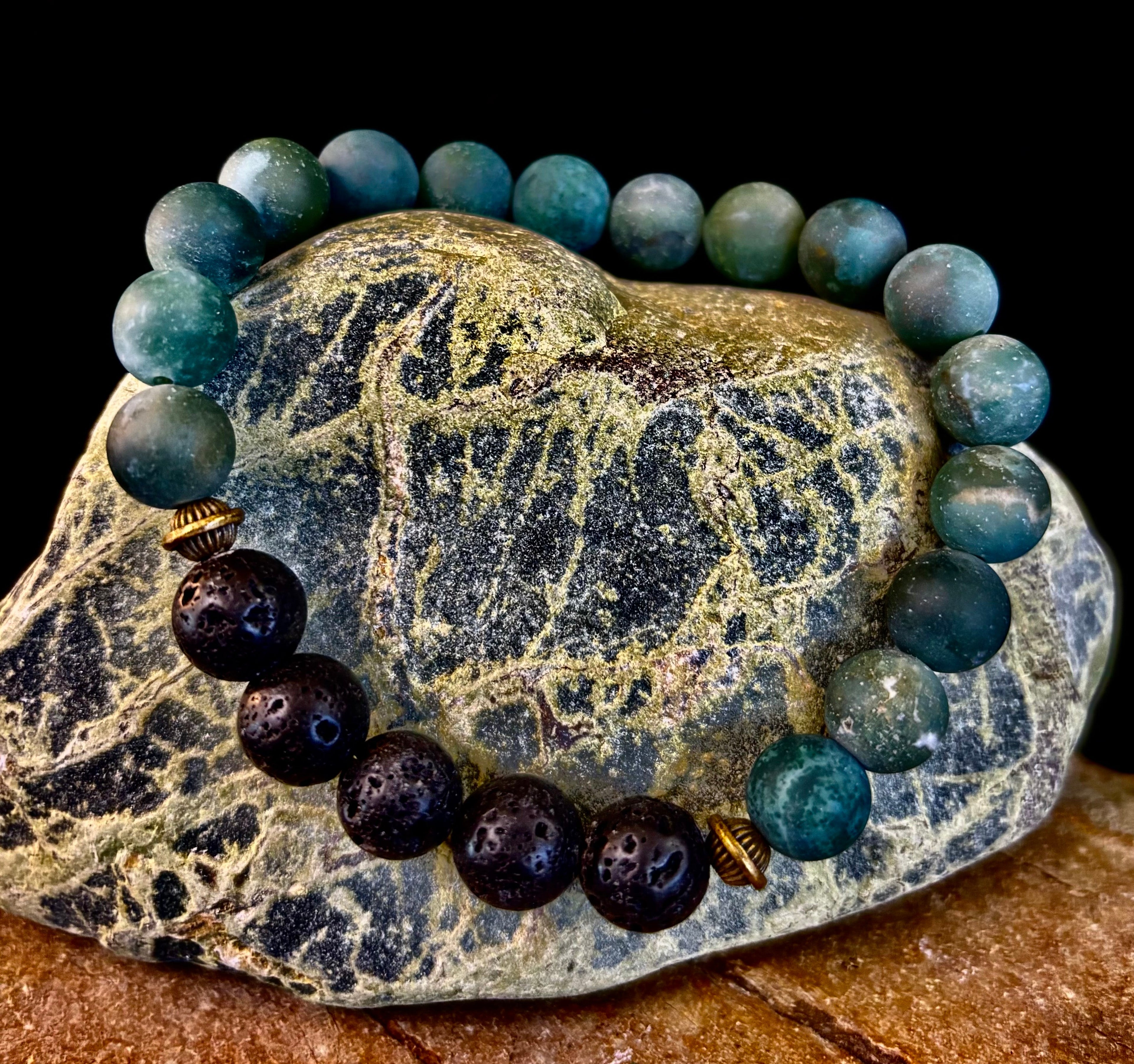 Matte Green Moss Agate Essential Oil Diffuser Bracelet (Large and XL Wrist Options)