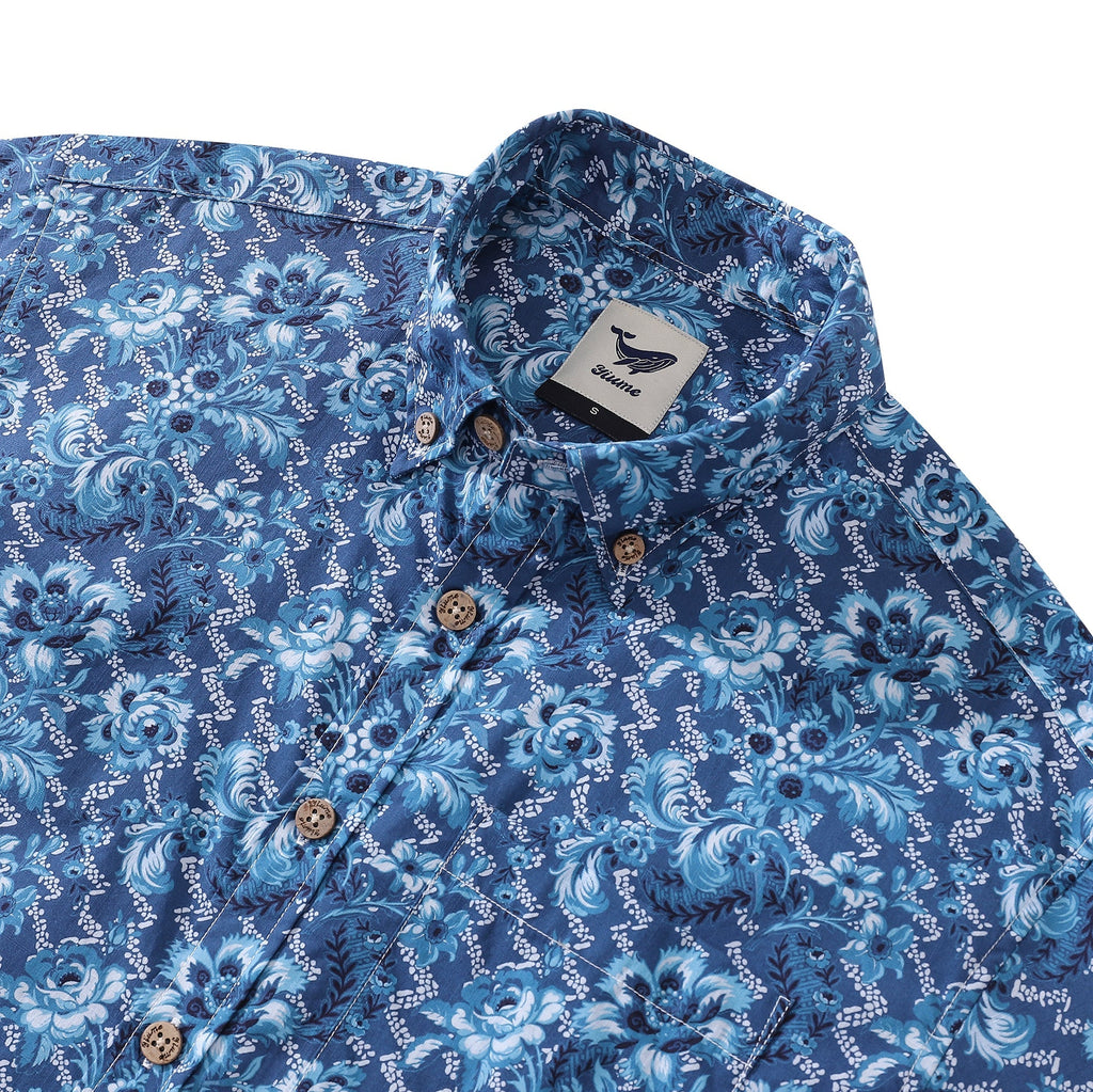 Men's Azure Blossoms Hawaiian Shirt Short Sleeve Cotton Button-Down