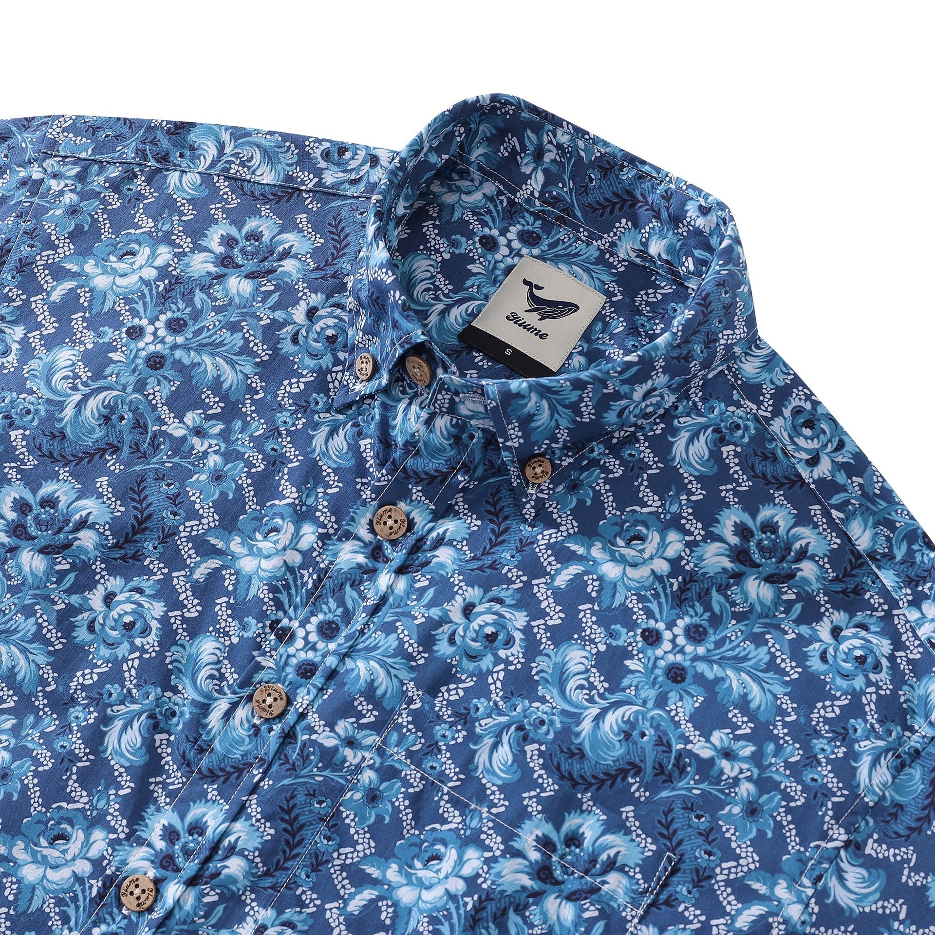 Men's Azure Blossoms Hawaiian Shirt Short Sleeve Cotton Button-Down
