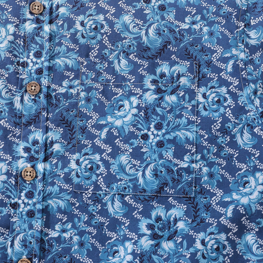 Men's Azure Blossoms Hawaiian Shirt Short Sleeve Cotton Button-Down