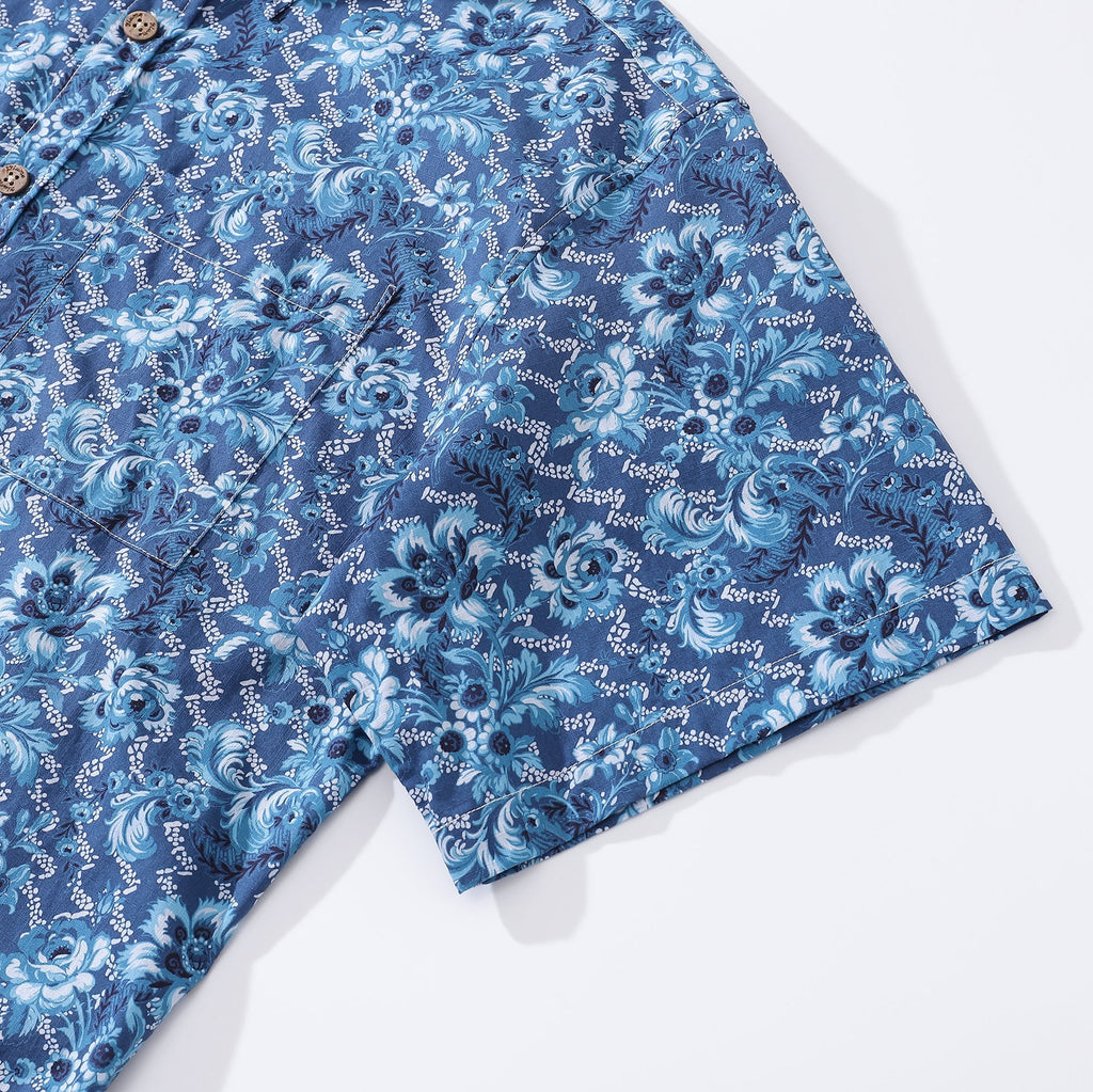 Men's Azure Blossoms Hawaiian Shirt Short Sleeve Cotton Button-Down