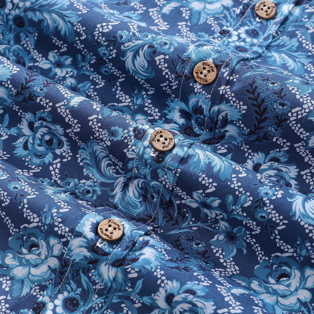 Men's Azure Blossoms Hawaiian Shirt Short Sleeve Cotton Button-Down