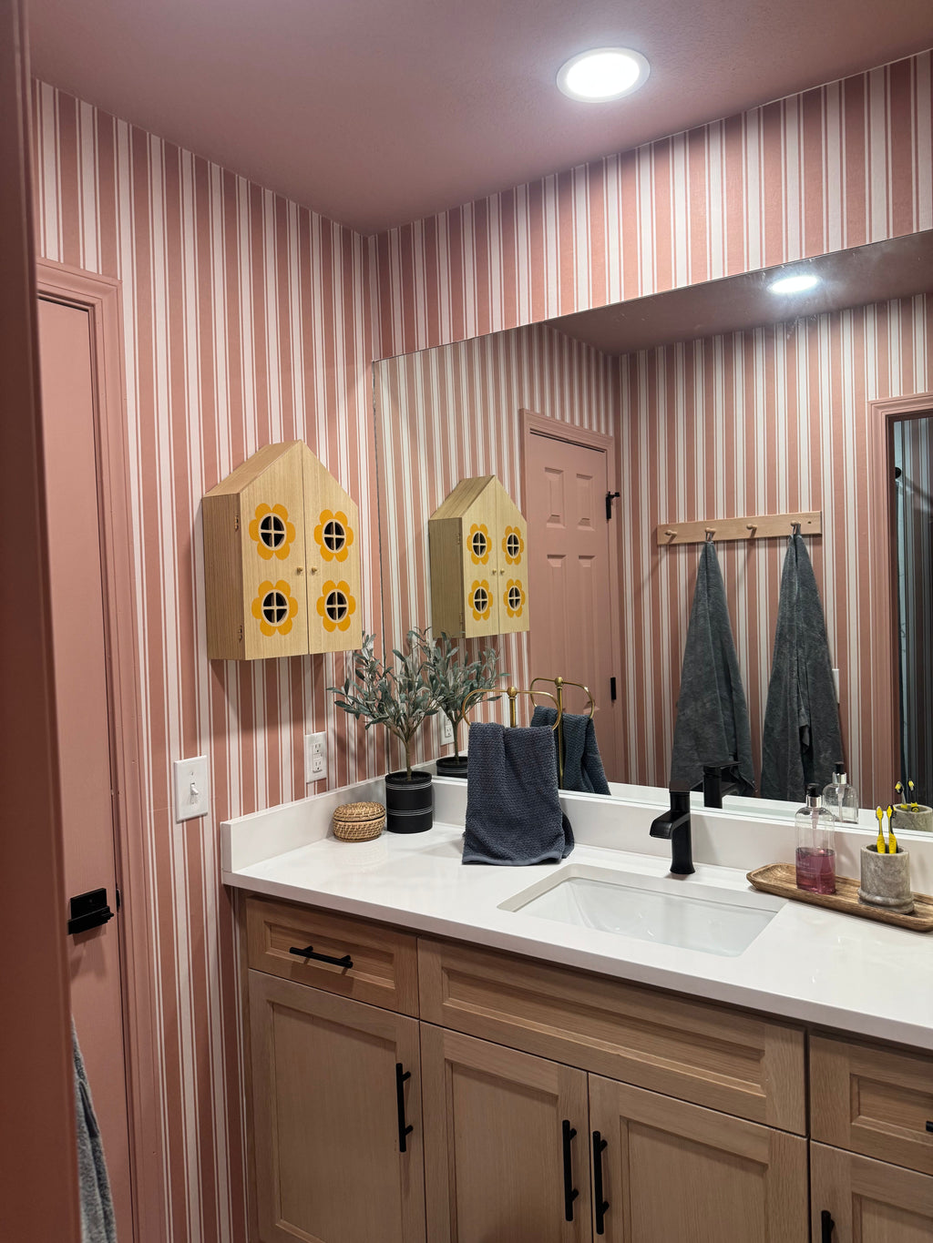 Abilene Striped Removable Wallpaper in Dusty-Rose & Cream