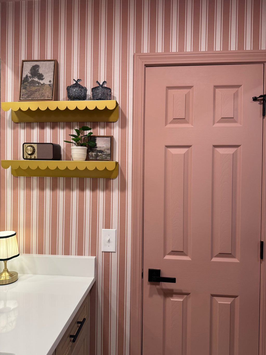 Abilene Striped Removable Wallpaper in Dusty-Rose & Cream