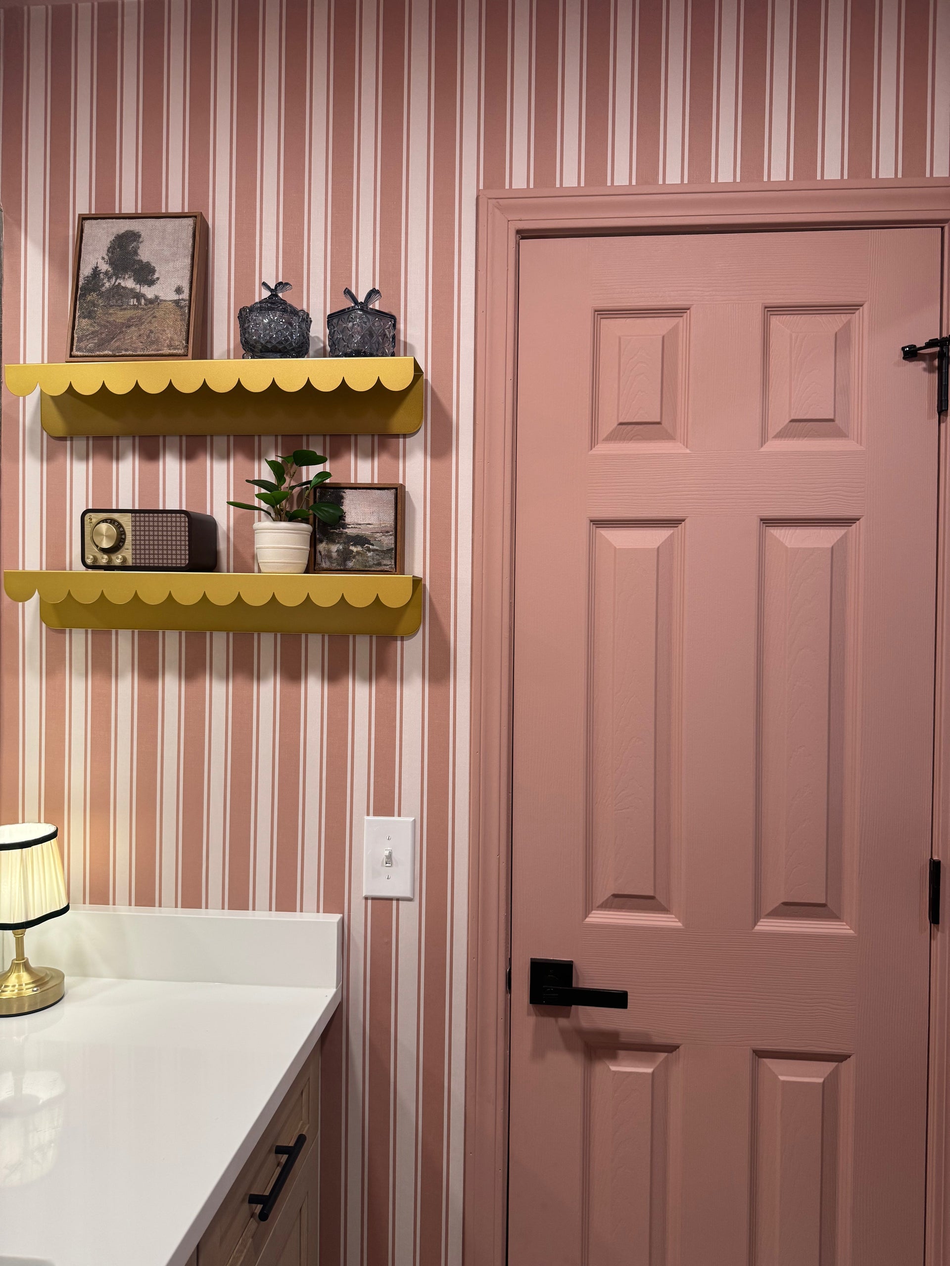 Abilene Striped Removable Wallpaper in Dusty-Rose & Cream