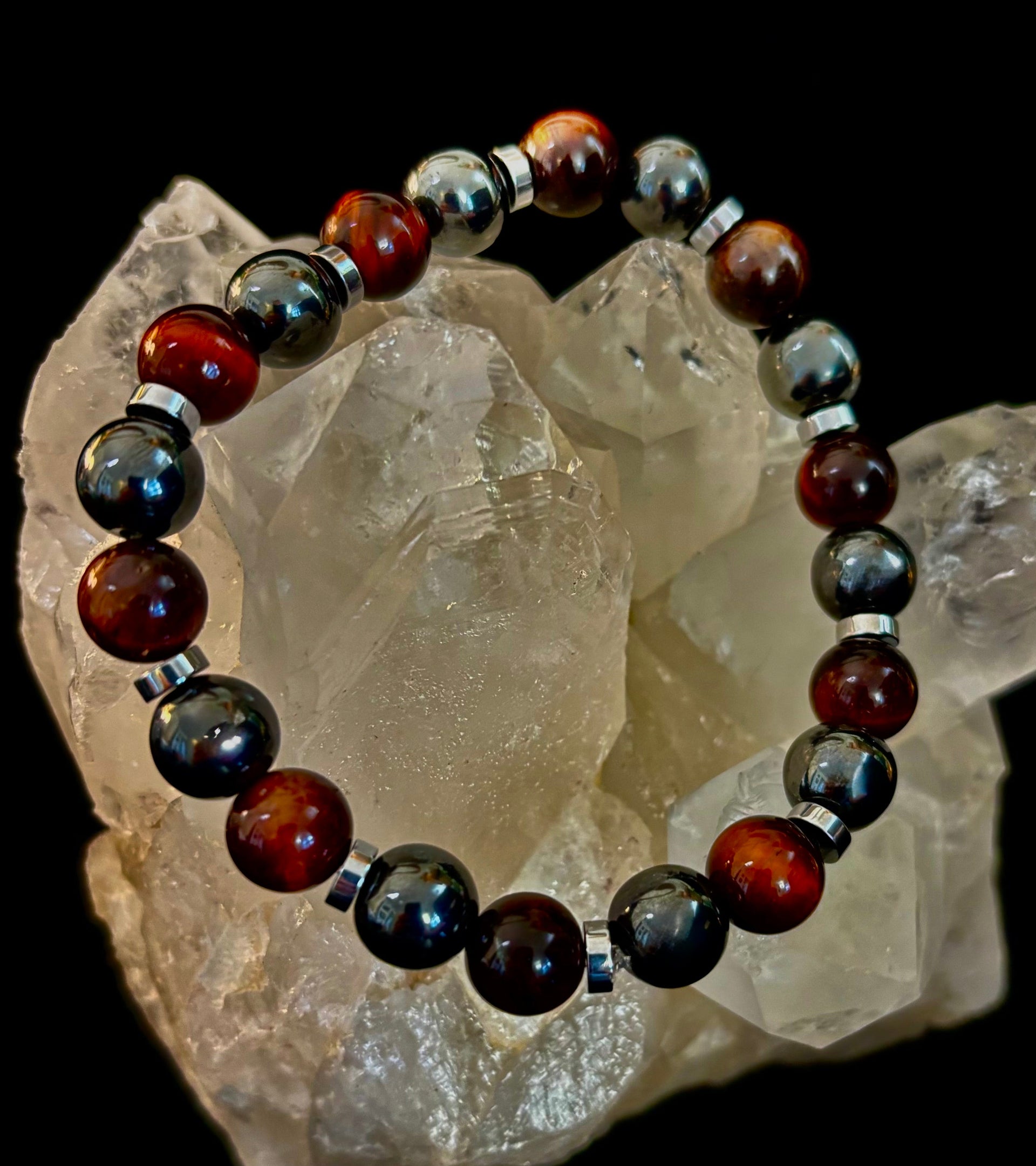 Tiger’s Eye & Hematite Energy Bracelet – Handmade in Puerto Vallarta | Natural Stone Bracelet for Large & XL Wrists