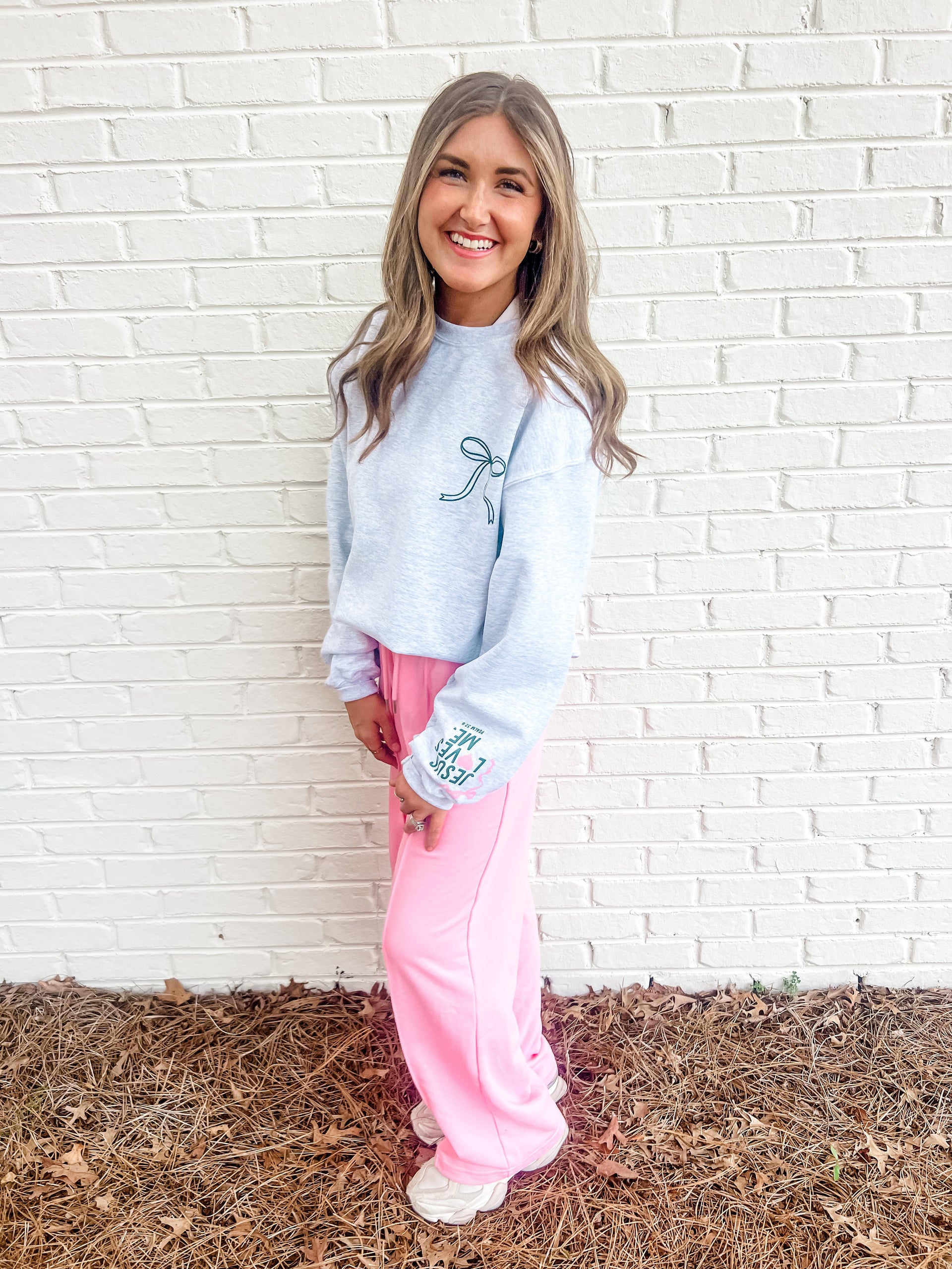 Jesus Loves Me Ribbon Pullover - Casual Relaxed Fit Knit Top