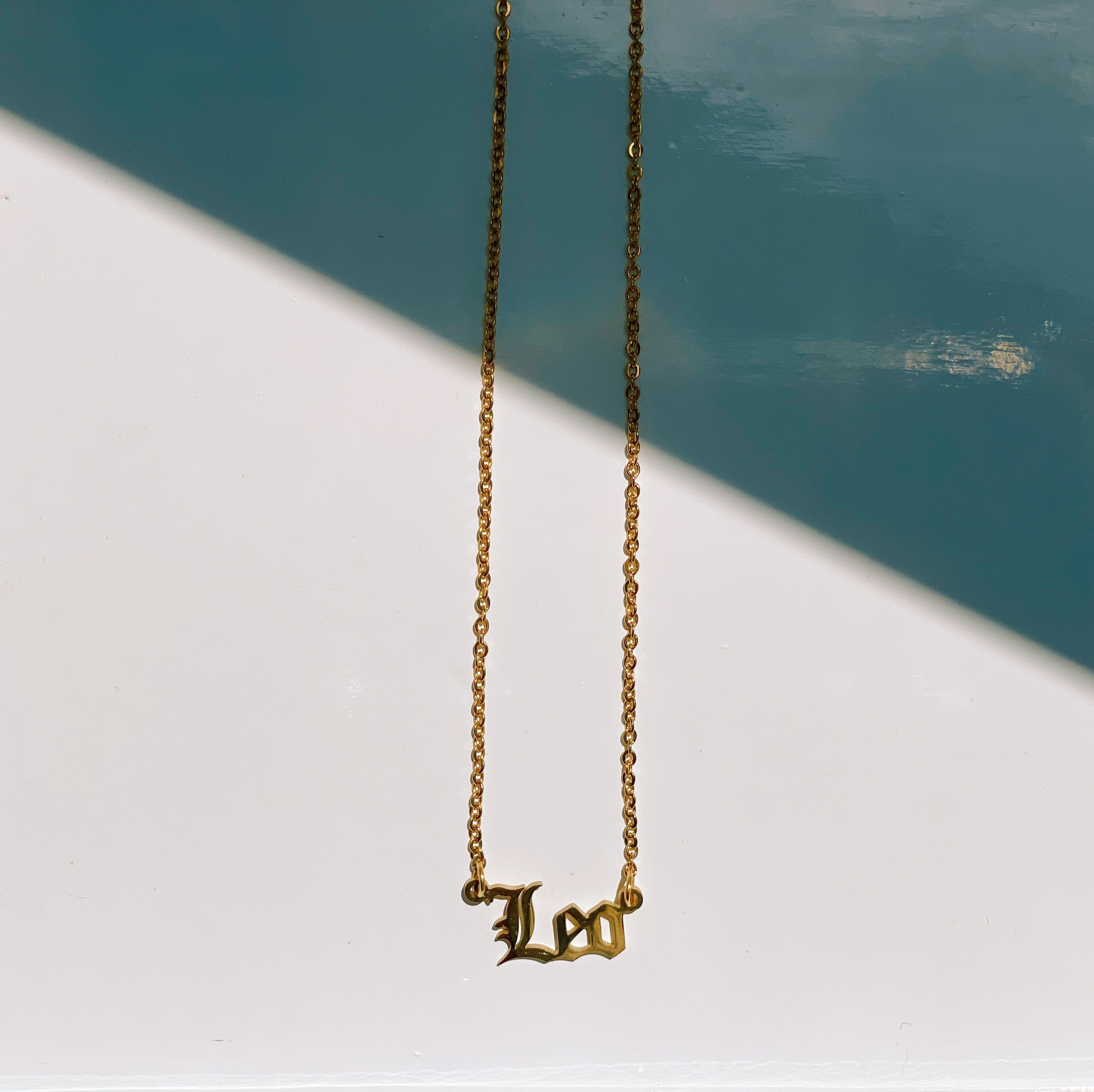 Leo Gold Zodiac Nameplate Necklace