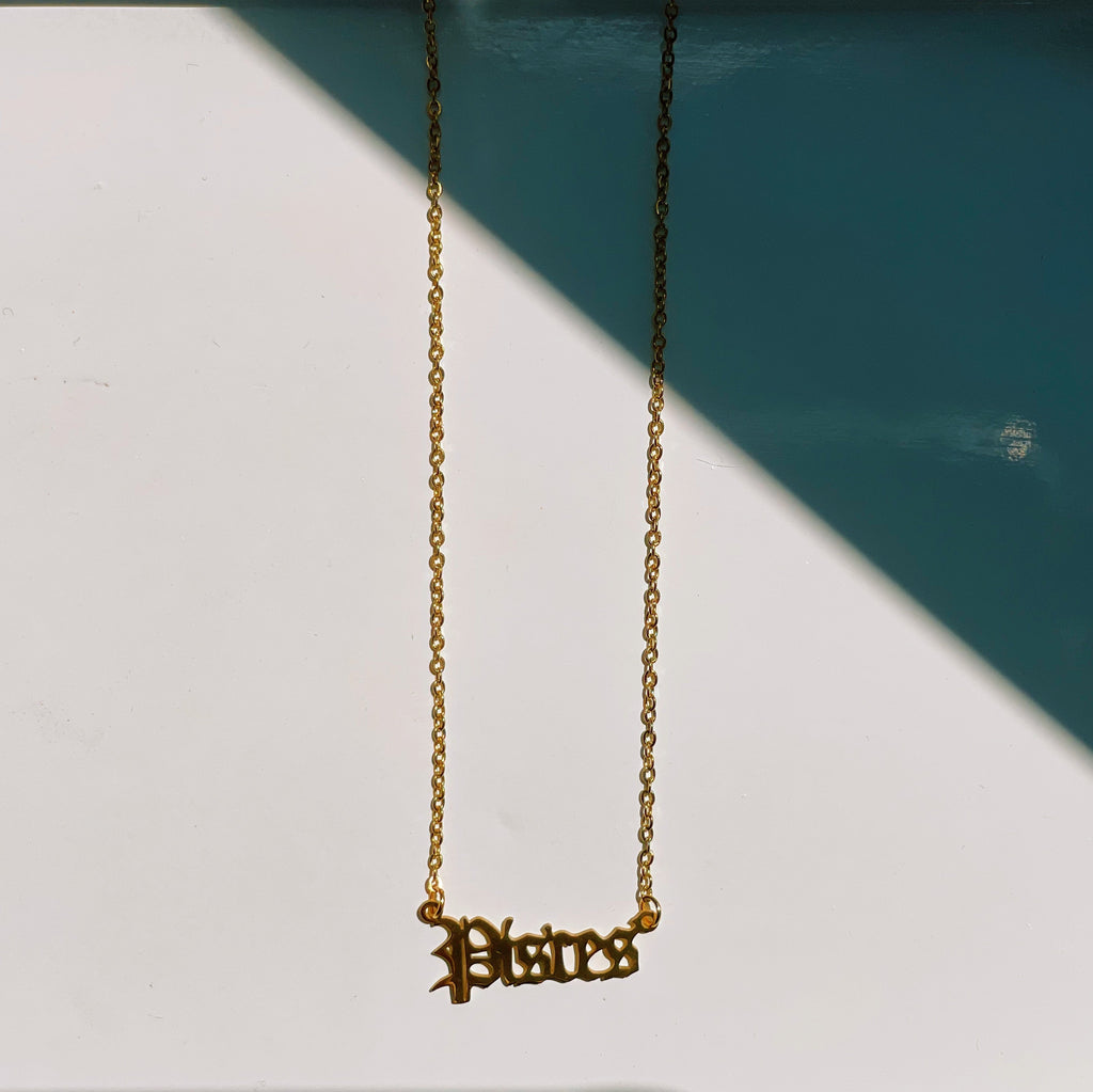 Pisces Zodiac Nameplate Necklace