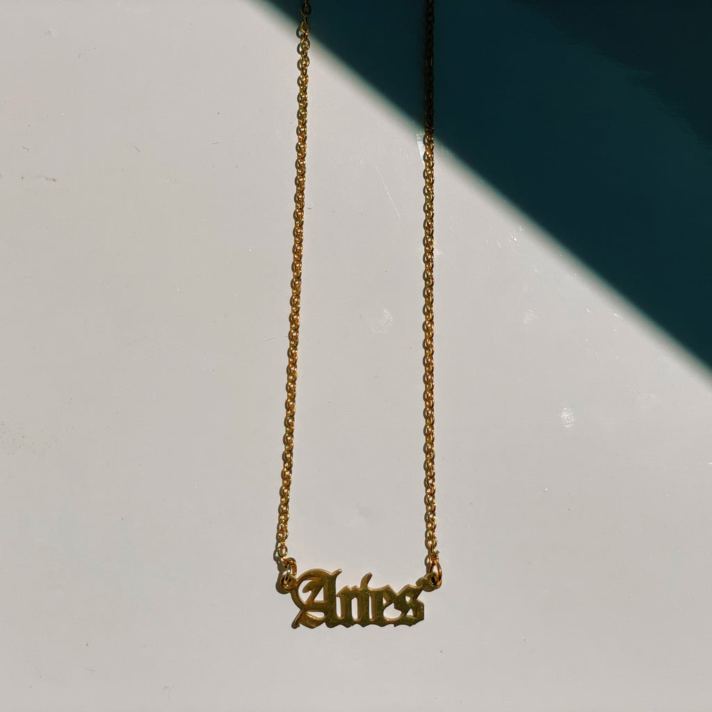 Aries Zodiac Nameplate Necklace