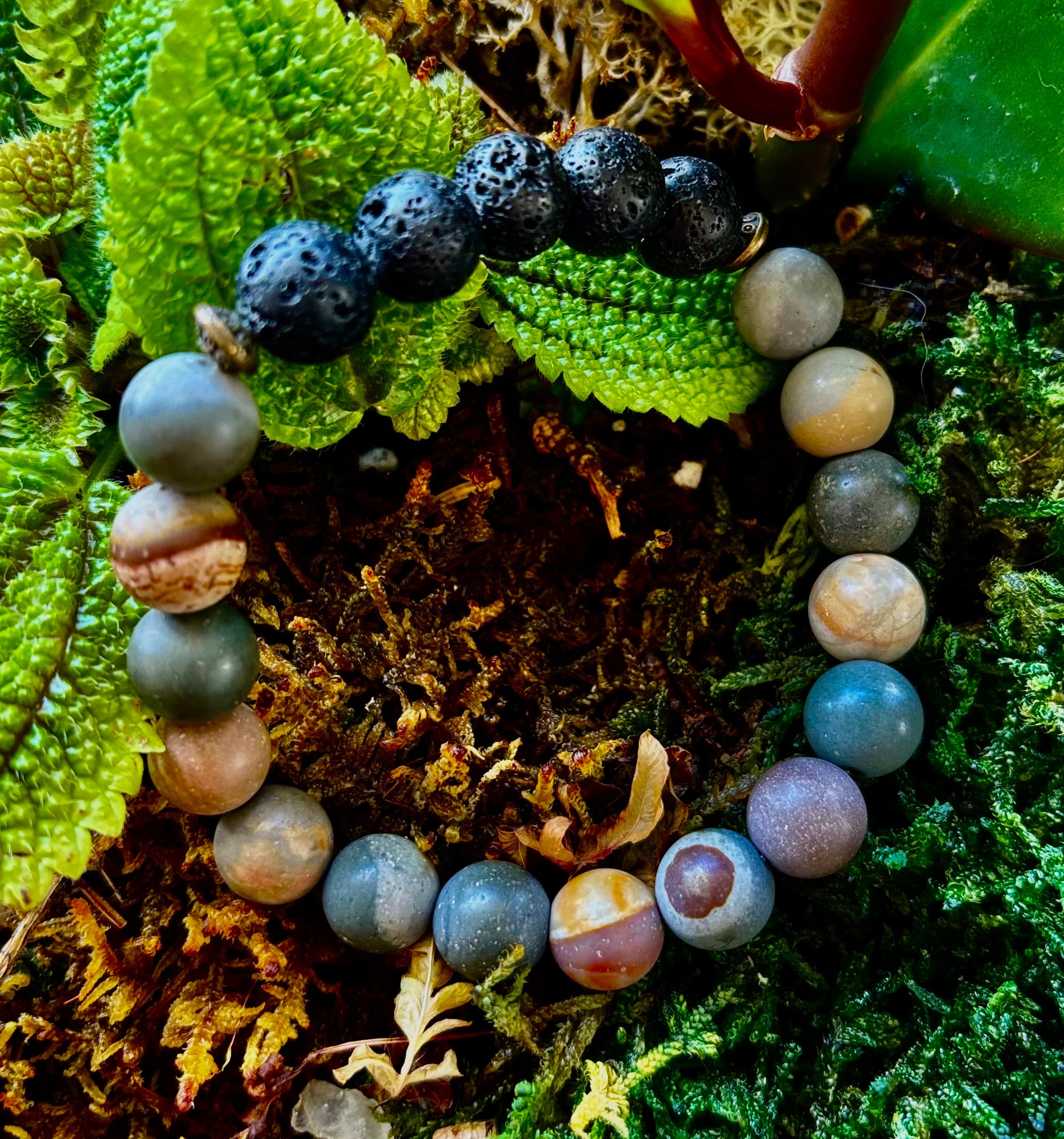 Polychrome Jasper & Lava Stone Essential Oil Diffuser Bracelet – 10mm Natural Stone | Aromatherapy Bracelet with Eucalyptus Oil