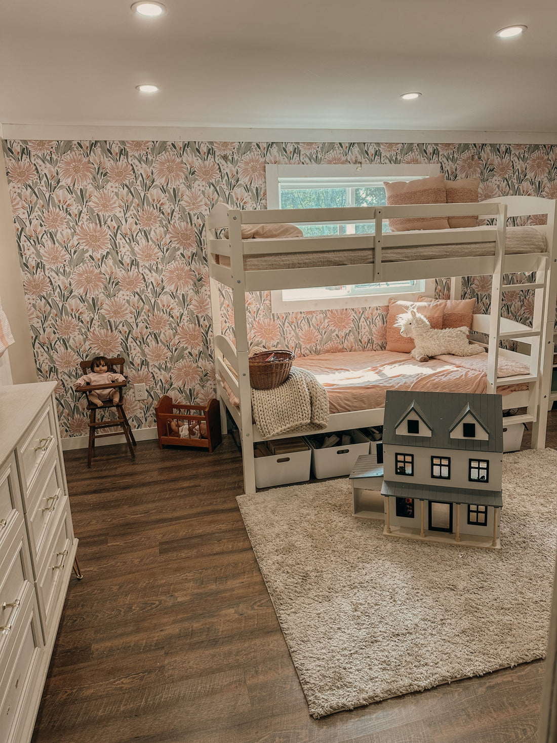 Auden Floral Wallpaper in Peach and Sage-Green Bohemian Design
