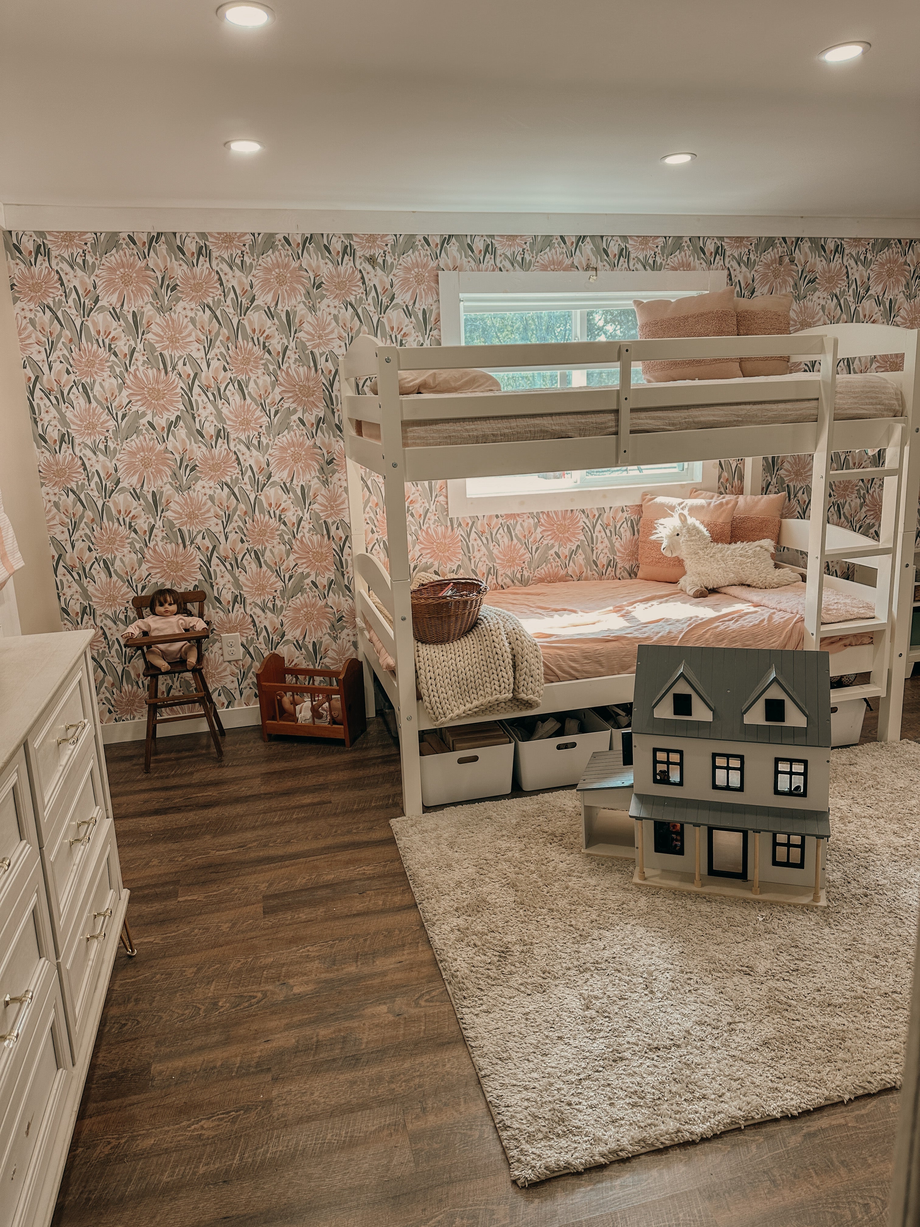 Auden Floral Wallpaper in Peach and Sage-Green Bohemian Design