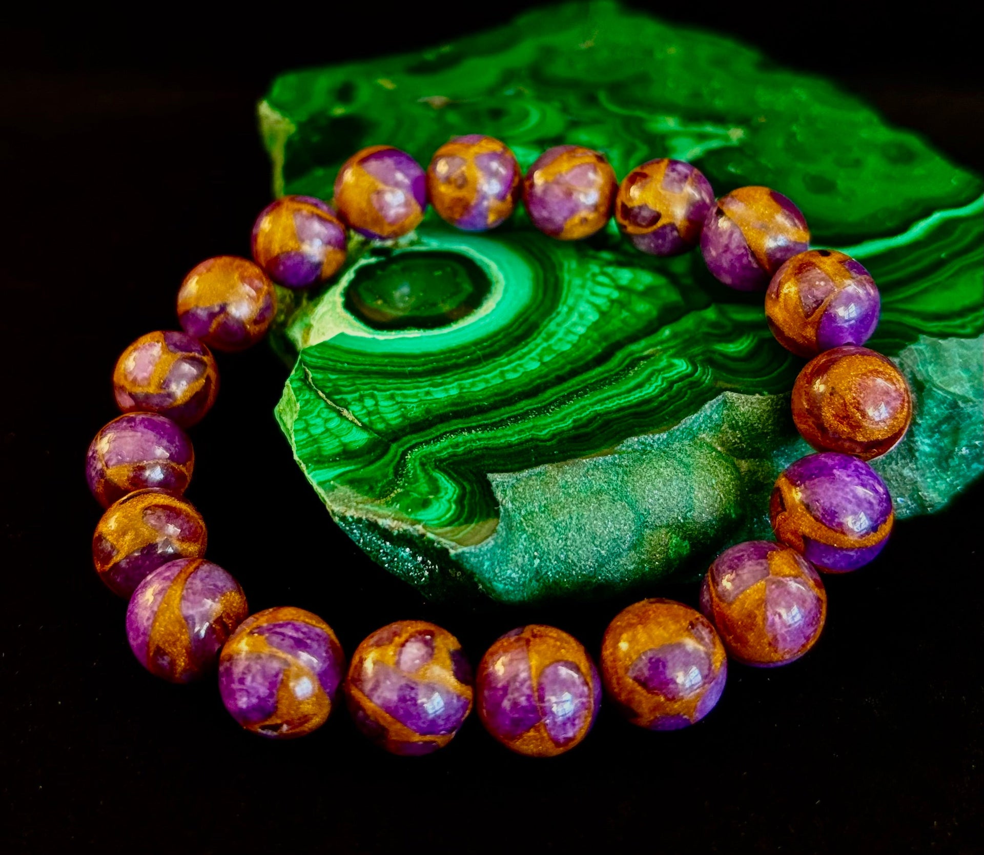 Purple Variscite Impression Bracelet – 10mm Beaded Bracelet | Medium Fit | Spiritual Energy & Statement Jewelry