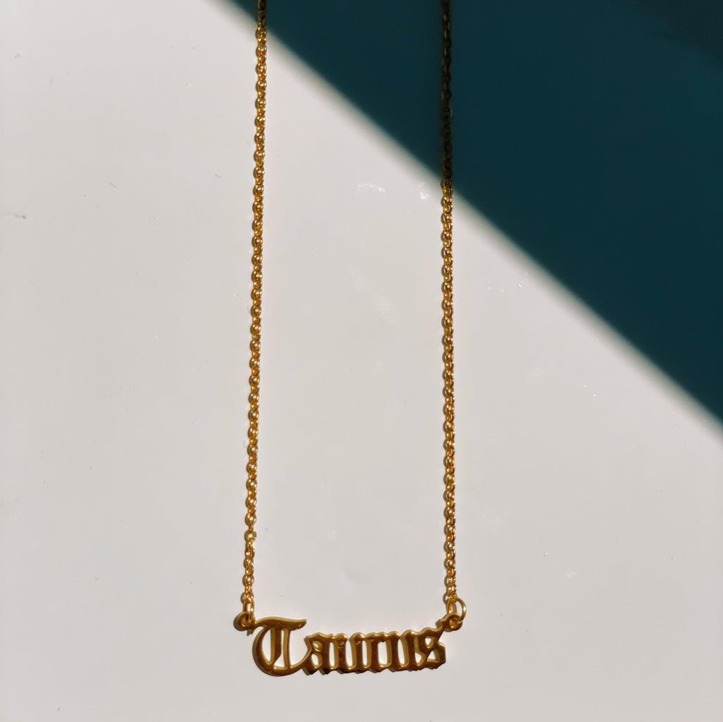 Taurus Zodiac Gold Nameplate Necklace