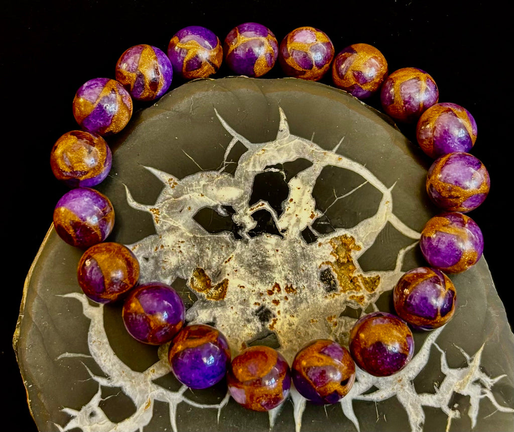 Purple Variscite Impression Bracelet – 10mm Beaded Bracelet | Medium Fit | Spiritual Energy & Statement Jewelry