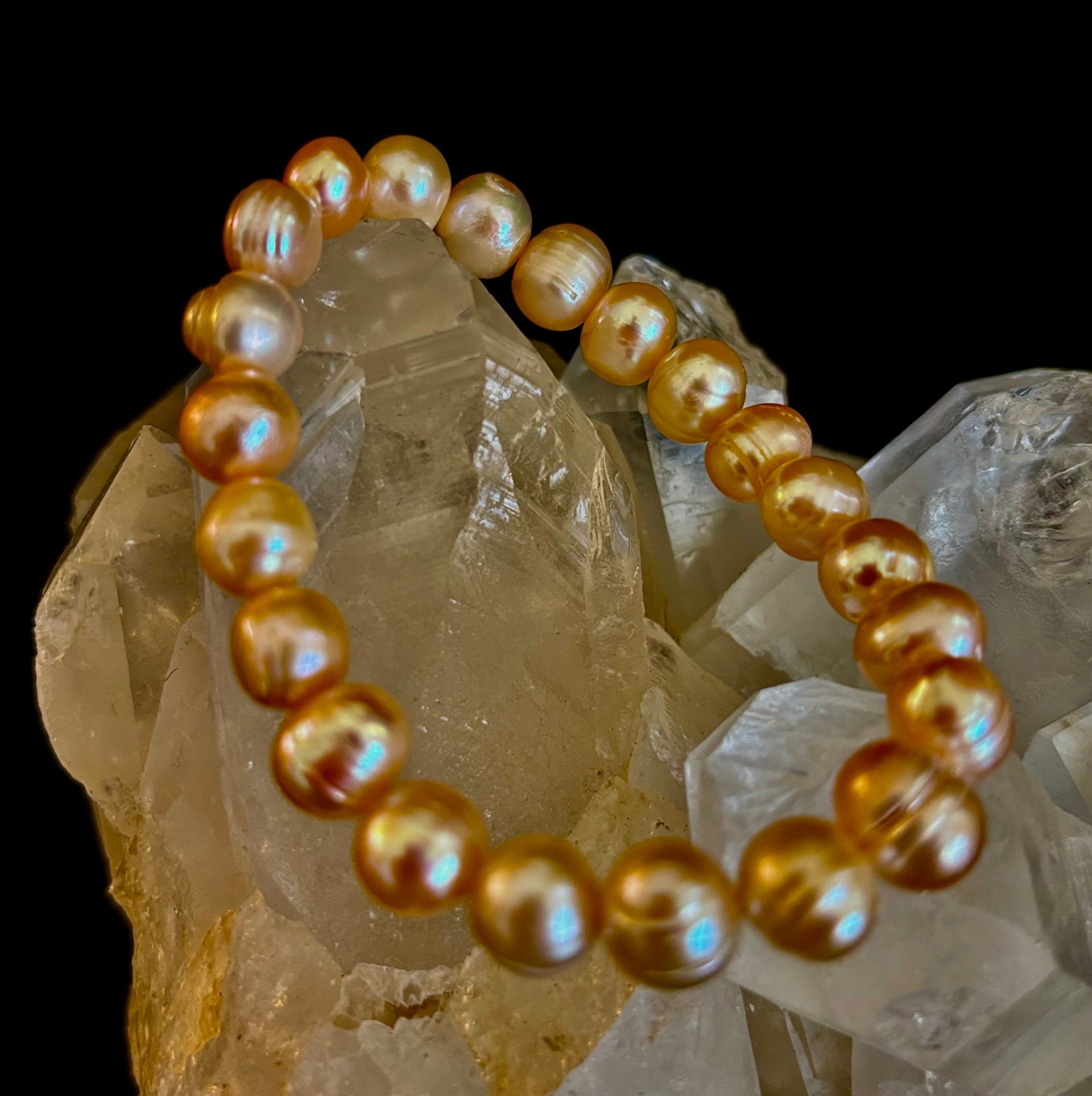 Champagne Freshwater Pearl Bracelet – 9mm Pearl Stretch Bracelet