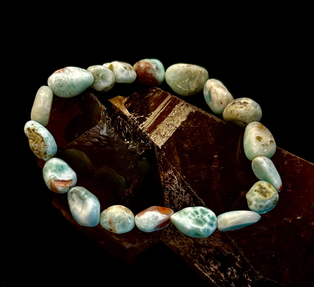 Larimar Nugget Stretch Bracelet – Small Wrist Fit | Natural Larimar Stone Bracelet | Ocean Energy Healing Jewelry