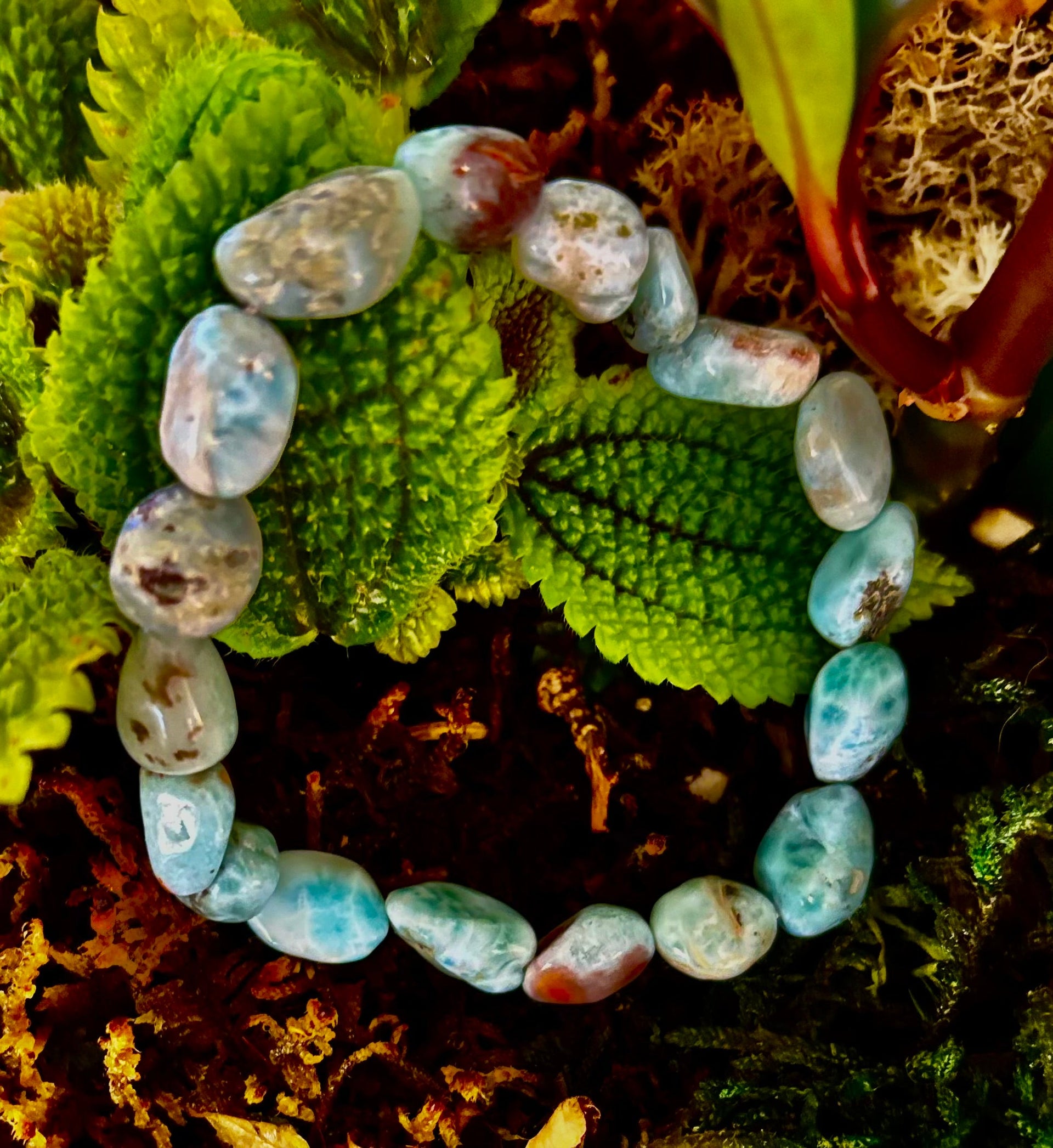 Larimar Nugget Stretch Bracelet – Small Wrist Fit | Natural Larimar Stone Bracelet | Ocean Energy Healing Jewelry