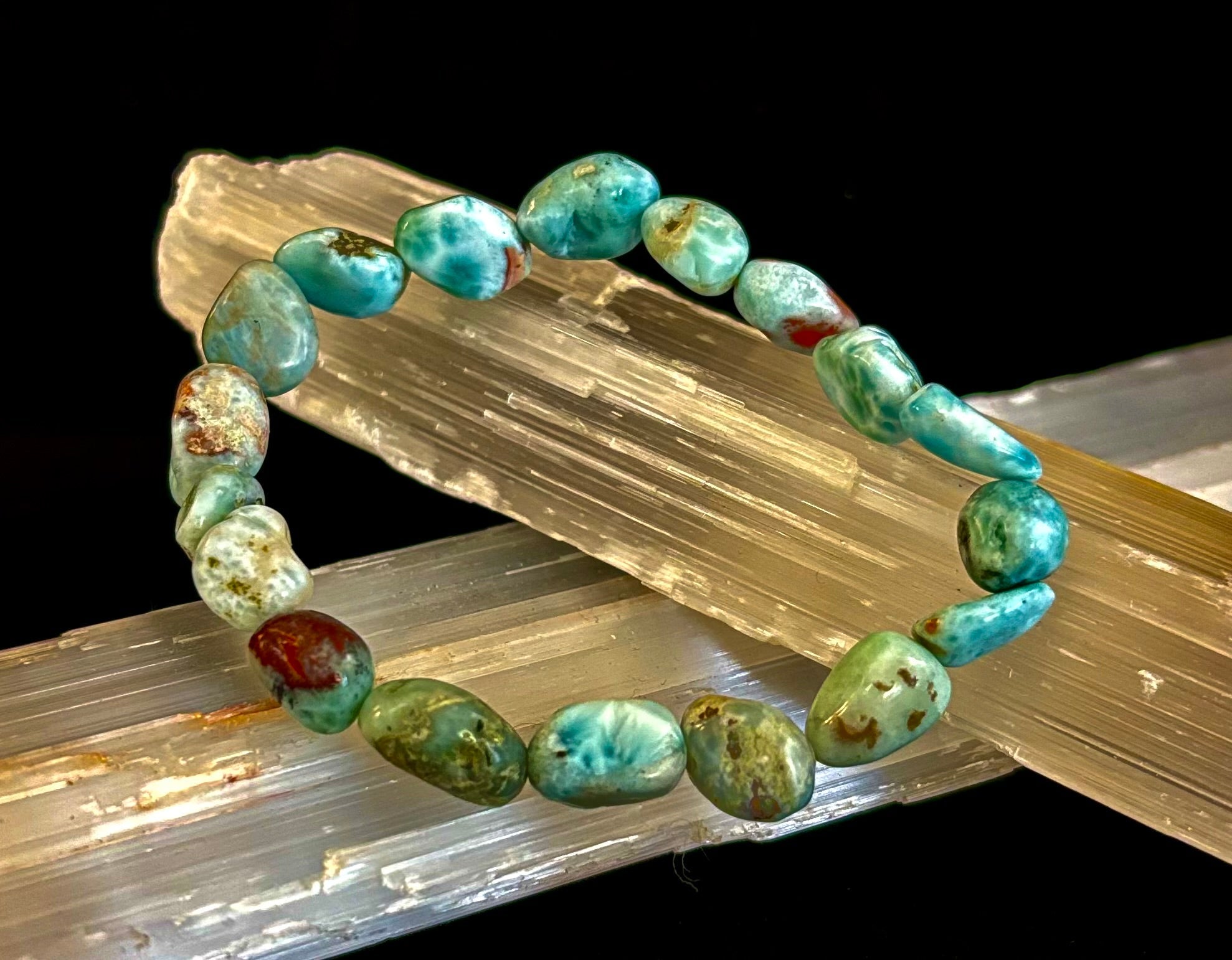 Larimar Nugget Stretch Bracelet – Small Wrist Fit | Natural Larimar Stone Bracelet | Ocean Energy Healing Jewelry