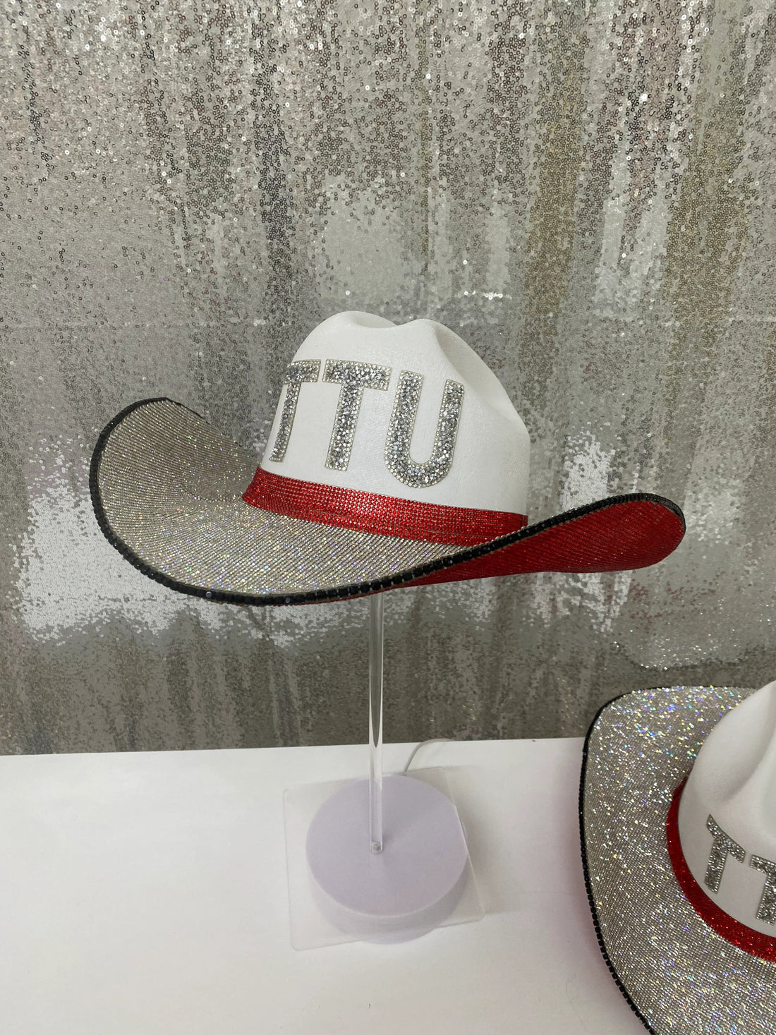 Texas Tech University Raiders Glam Cowboy Hat in White Red Silver