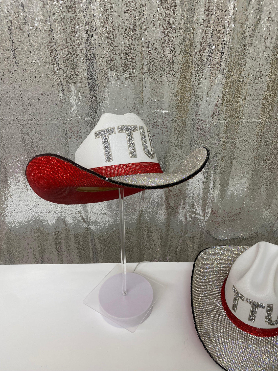 Texas Tech University Raiders Glam Cowboy Hat in White Red Silver
