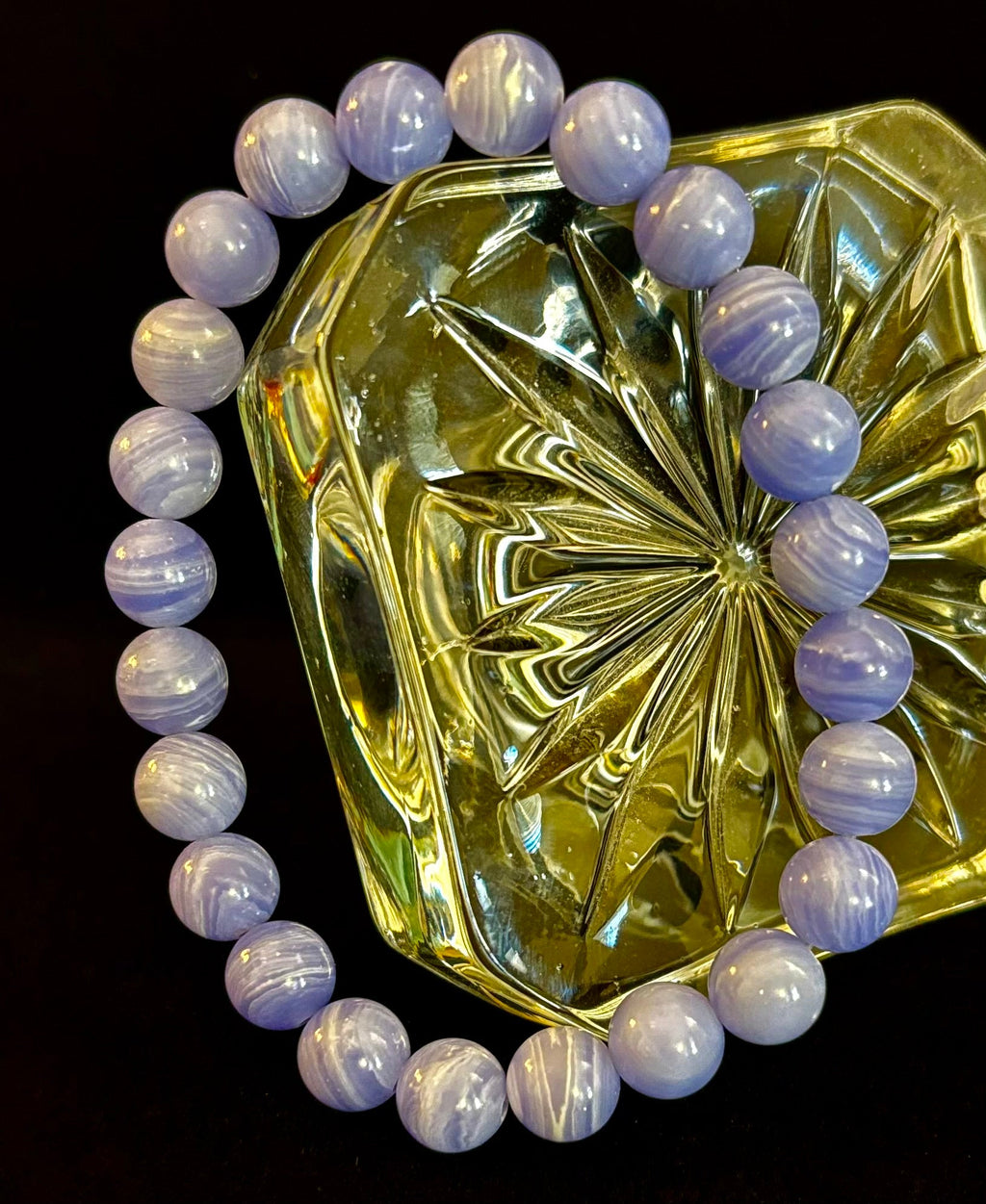 Blue Lace Agate Bracelet – Natural Stone Bracelet for Anxiety Relief & Calm (Medium Wrists)
