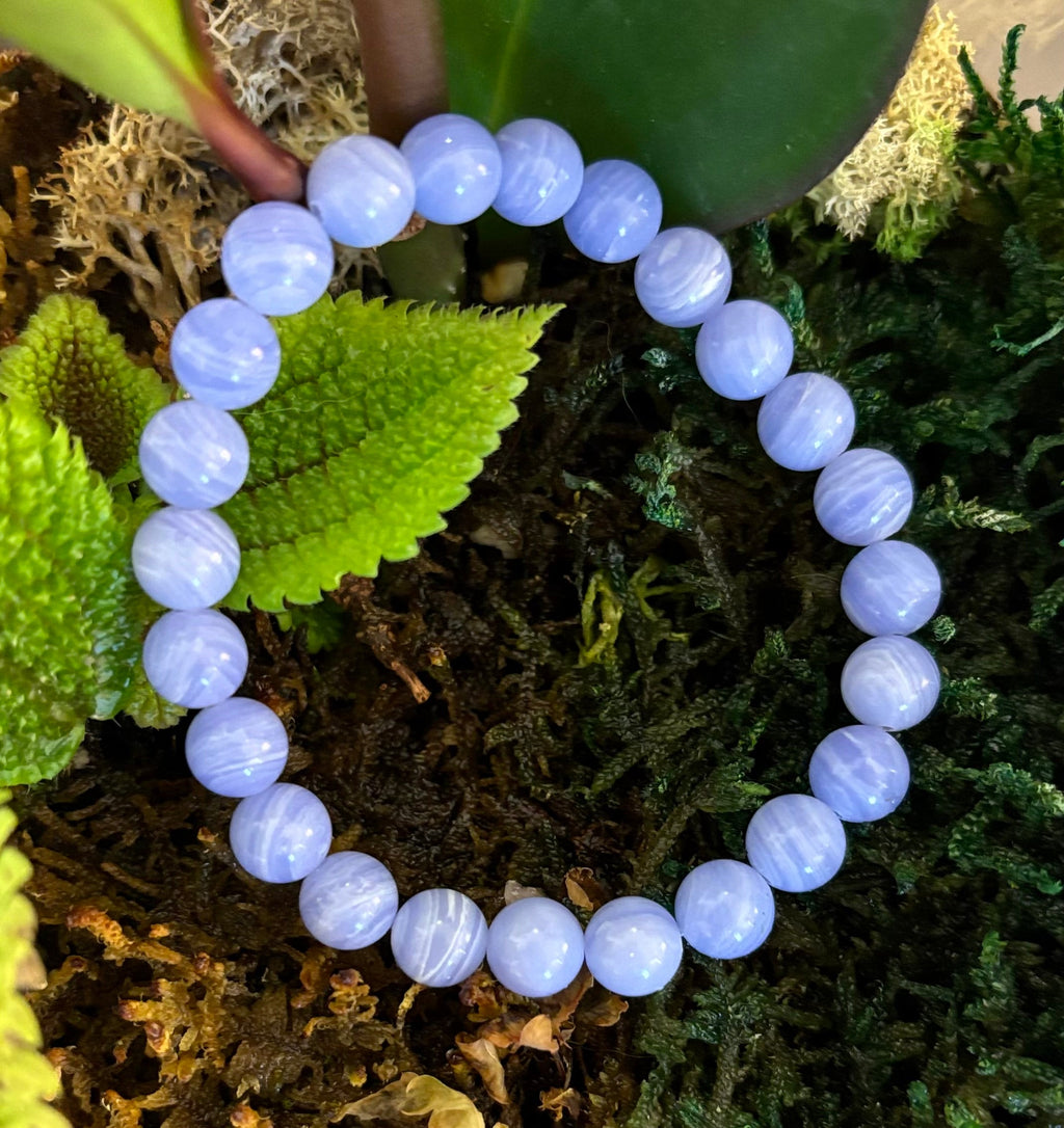 Blue Lace Agate Bracelet – Natural Stone Bracelet for Anxiety Relief & Calm (Medium Wrists)