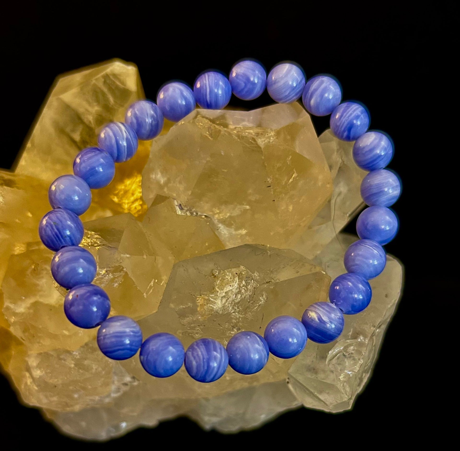 Blue Lace Agate Bracelet – Natural Stone Bracelet for Anxiety Relief & Calm (Medium Wrists)