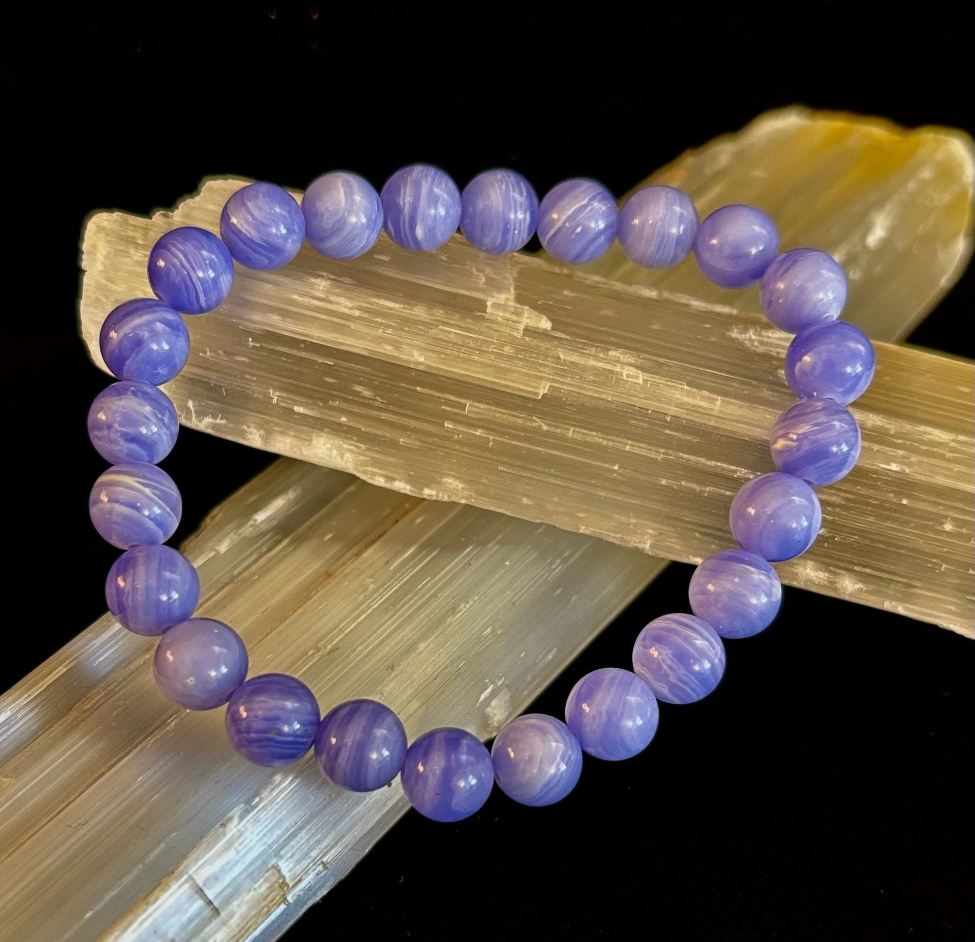 Blue Lace Agate Bracelet – Natural Stone Bracelet for Anxiety Relief & Calm (Medium Wrists)