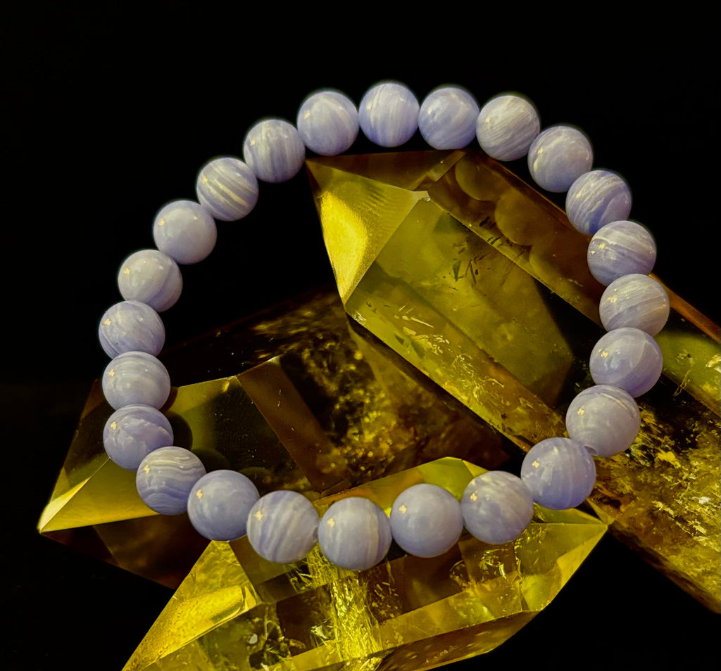 Blue Lace Agate Bracelet – Natural Stone Bracelet for Anxiety Relief & Calm (Medium Wrists)