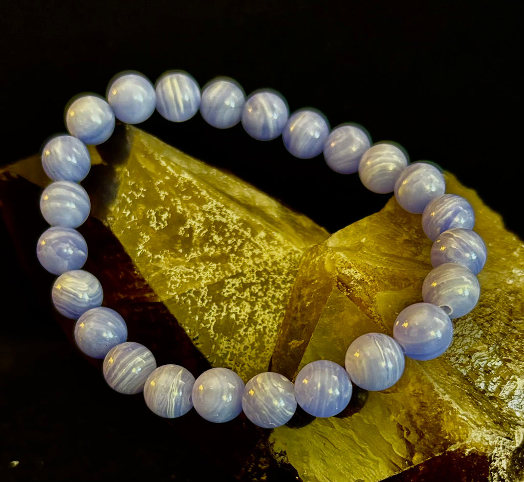 Blue Lace Agate Bracelet – Natural Stone Bracelet for Anxiety Relief & Calm (Medium Wrists)
