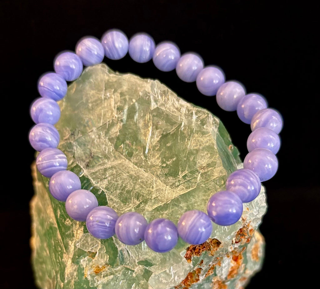 Blue Lace Agate Bracelet – Natural Stone Bracelet for Anxiety Relief & Calm (Medium Wrists)
