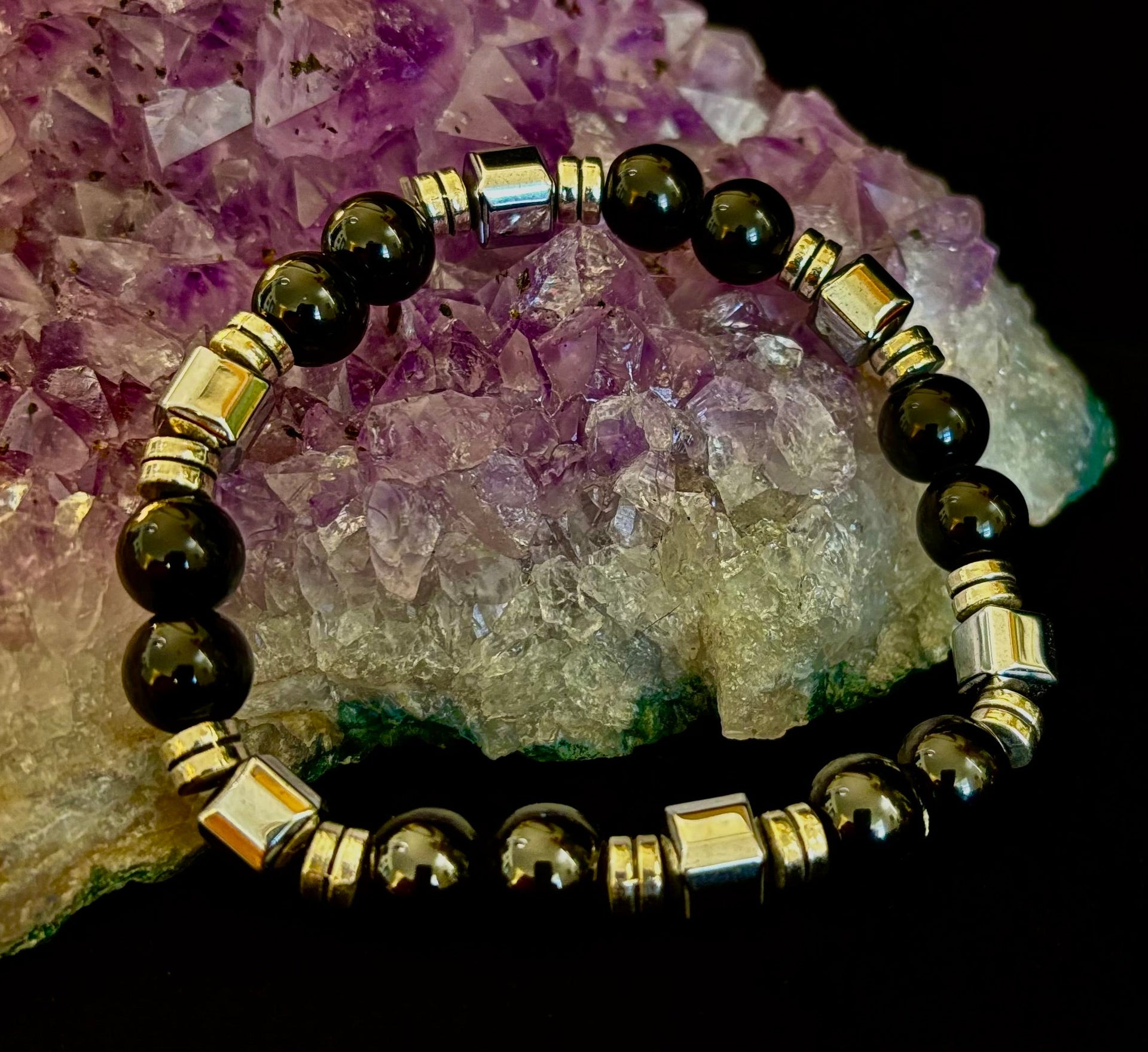 Midnight Shield Obsidian Bracelet – One of a Kind | Puerto Vallarta Artisan Piece