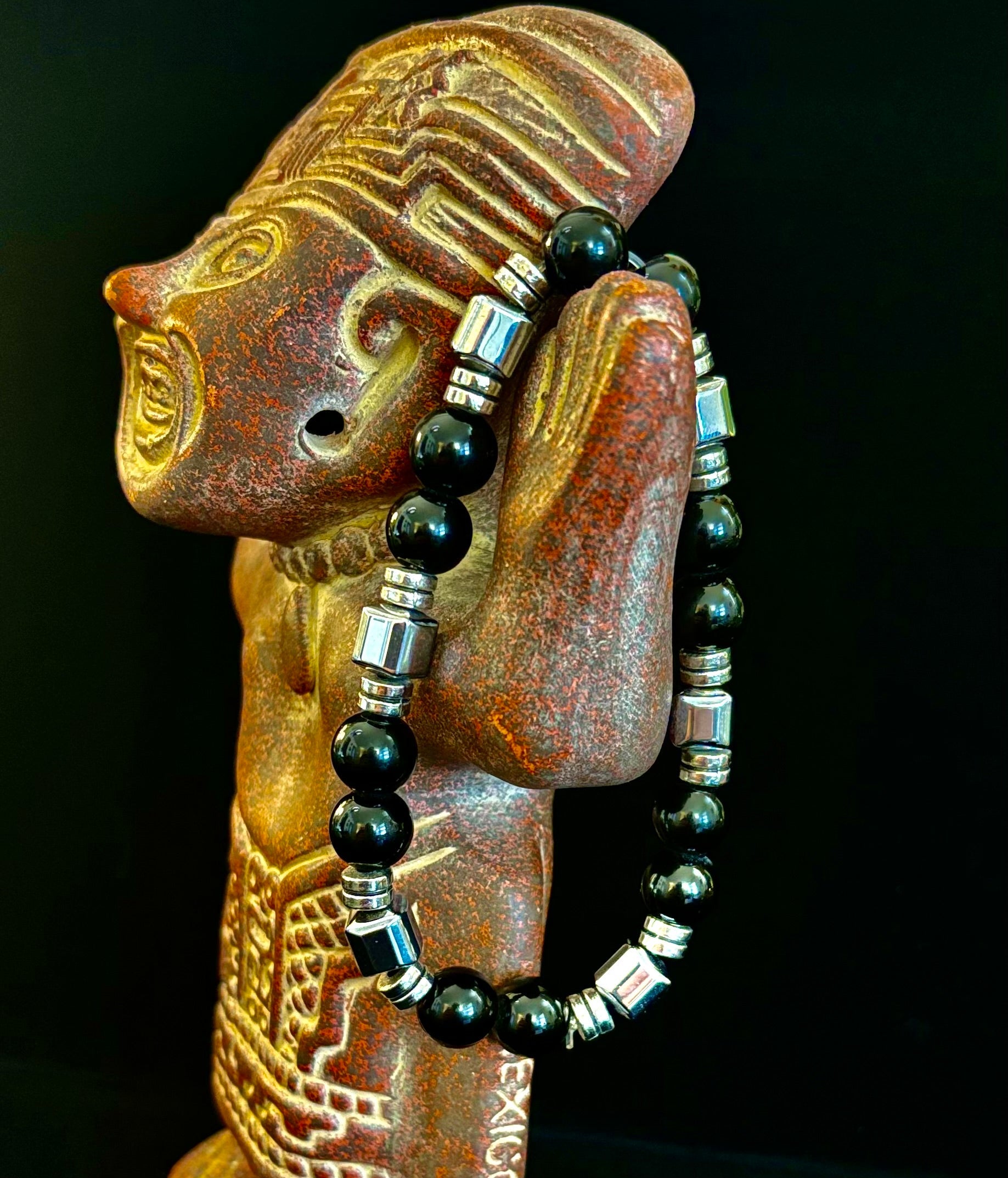 Midnight Shield Obsidian Bracelet – One of a Kind | Puerto Vallarta Artisan Piece