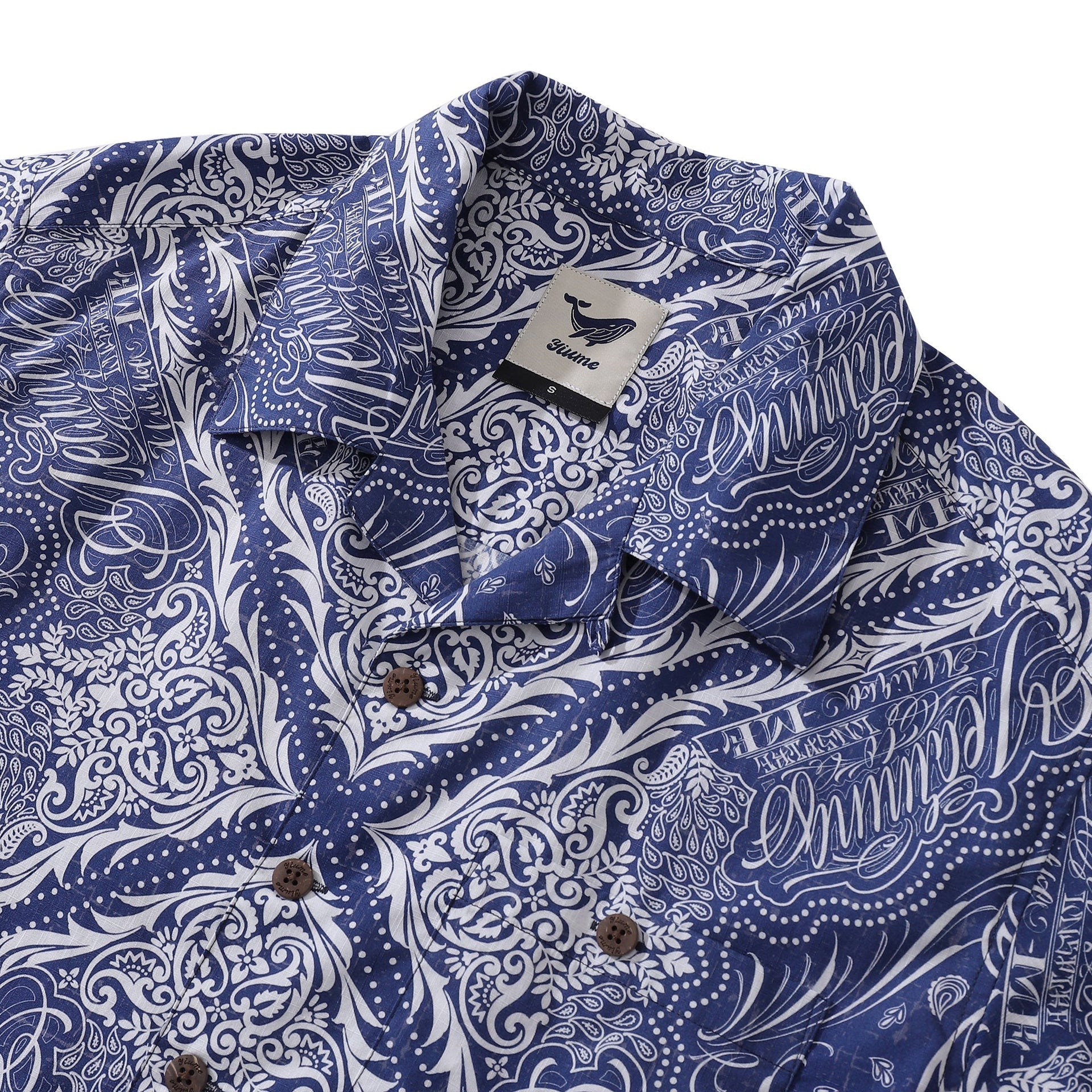 Men's Yiume Logo Print Cotton Camp Collar Hawaiian Shirt